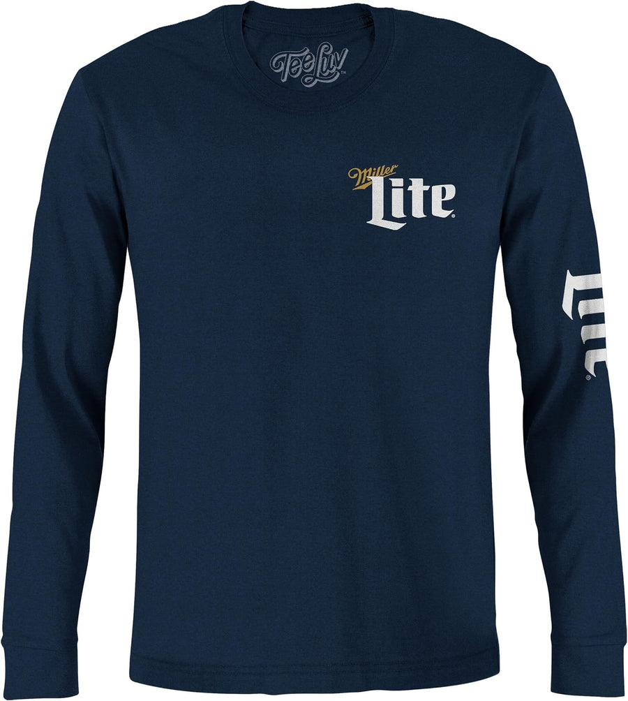 Tee Luv Men's Miller Lite Double Sided Miller Light Beer Long Sleeve Shirt - Navy Blue