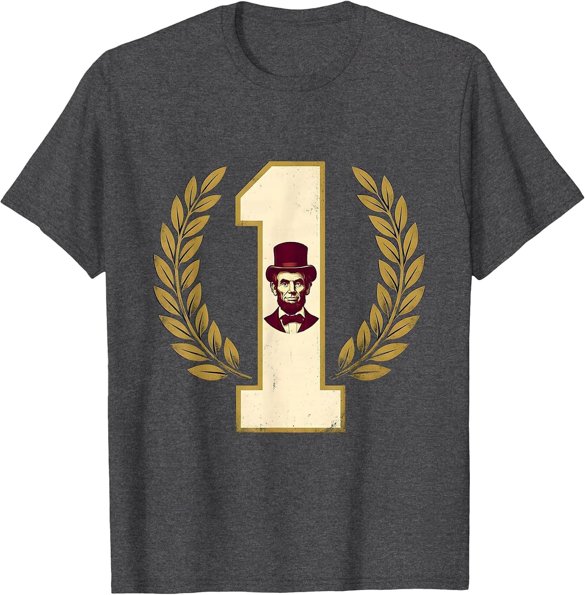 Men's Champion Lincoln Portrait Humor Sports Fan T-Shirt - Dark Heather Grey