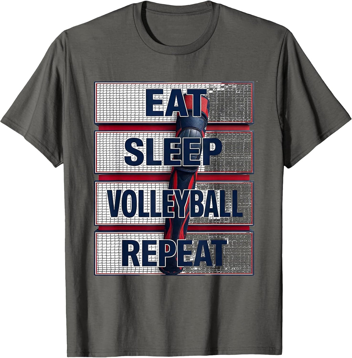 Eat Sleep Volleyball Repeat Funny Volleyball Player Sport T-Shirt - Asphalt Grey
