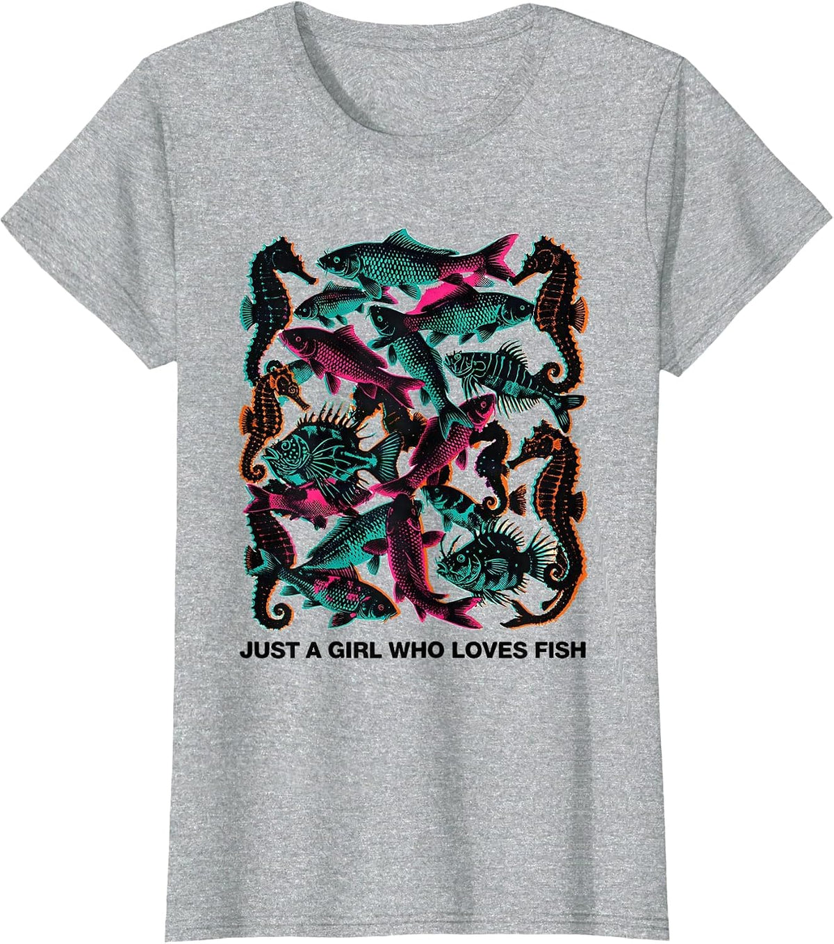 Just A Girl Who Loves Fish Risograph Animal Lover Humor T-Shirt - Heather Grey