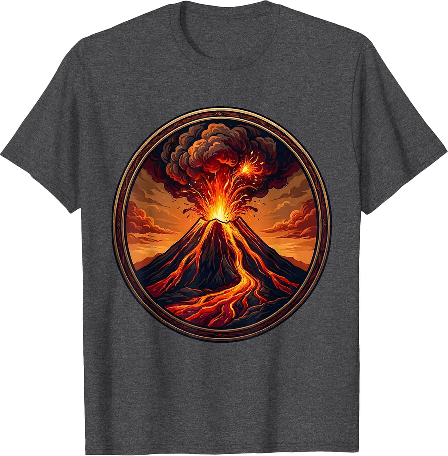 Hawaii Volcano Night Lava Eruption Graphic Tee T-Shirt - Dark Heather Grey