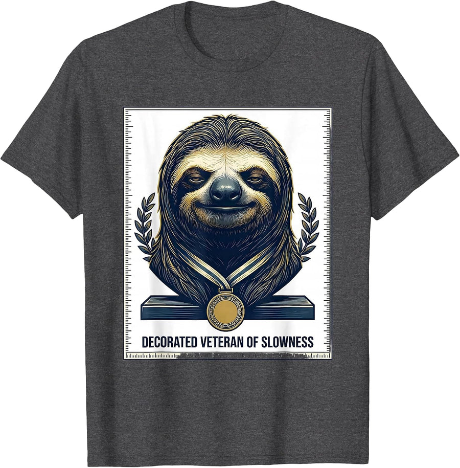 Men's Decorated Veteran Of Slowness Funny Sloth Lover Gift T-Shirt - Dark Heather Grey
