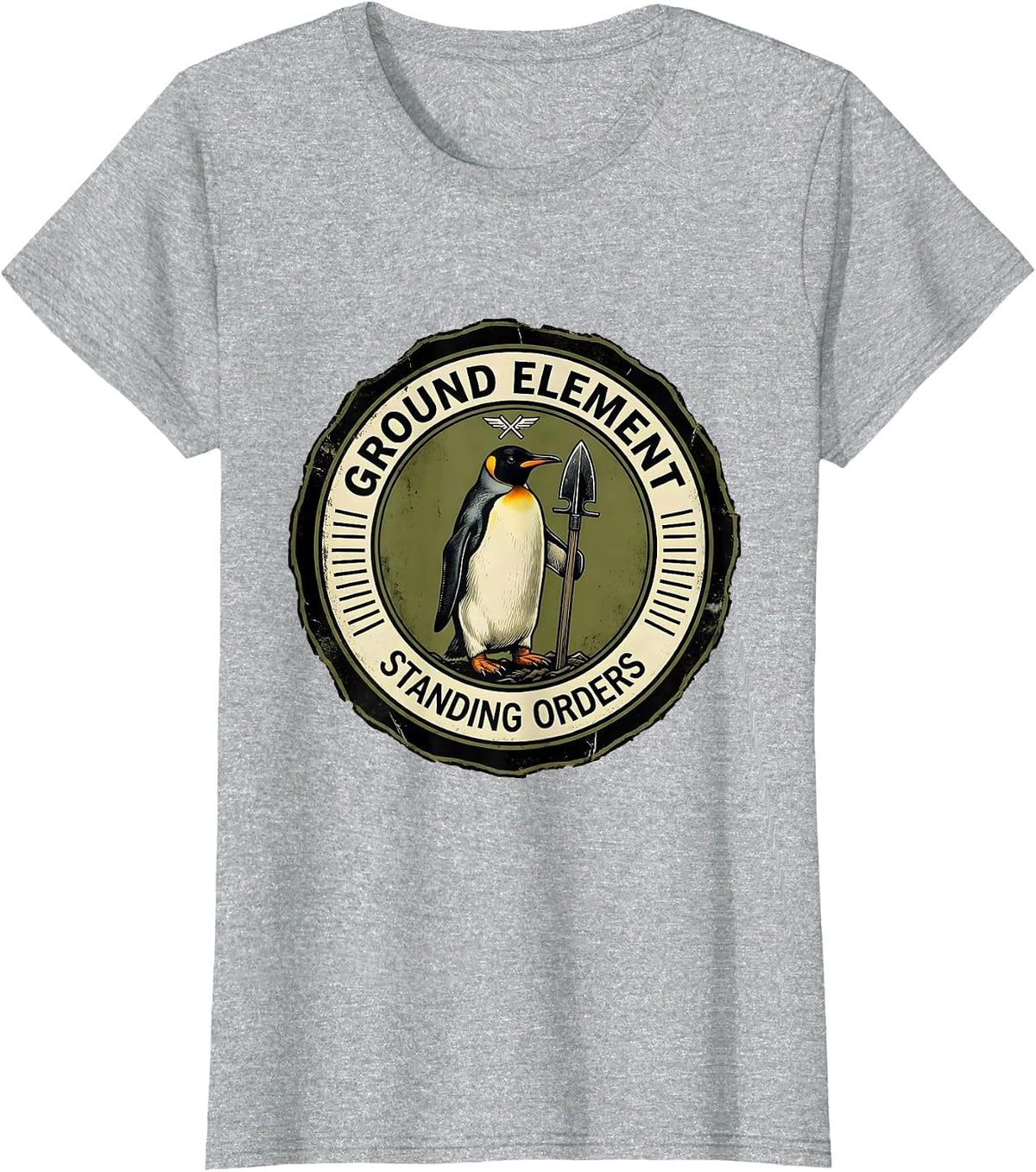 Ground Element Standing Orders Funny Tactical Penguin Meme T-Shirt - Heather Grey