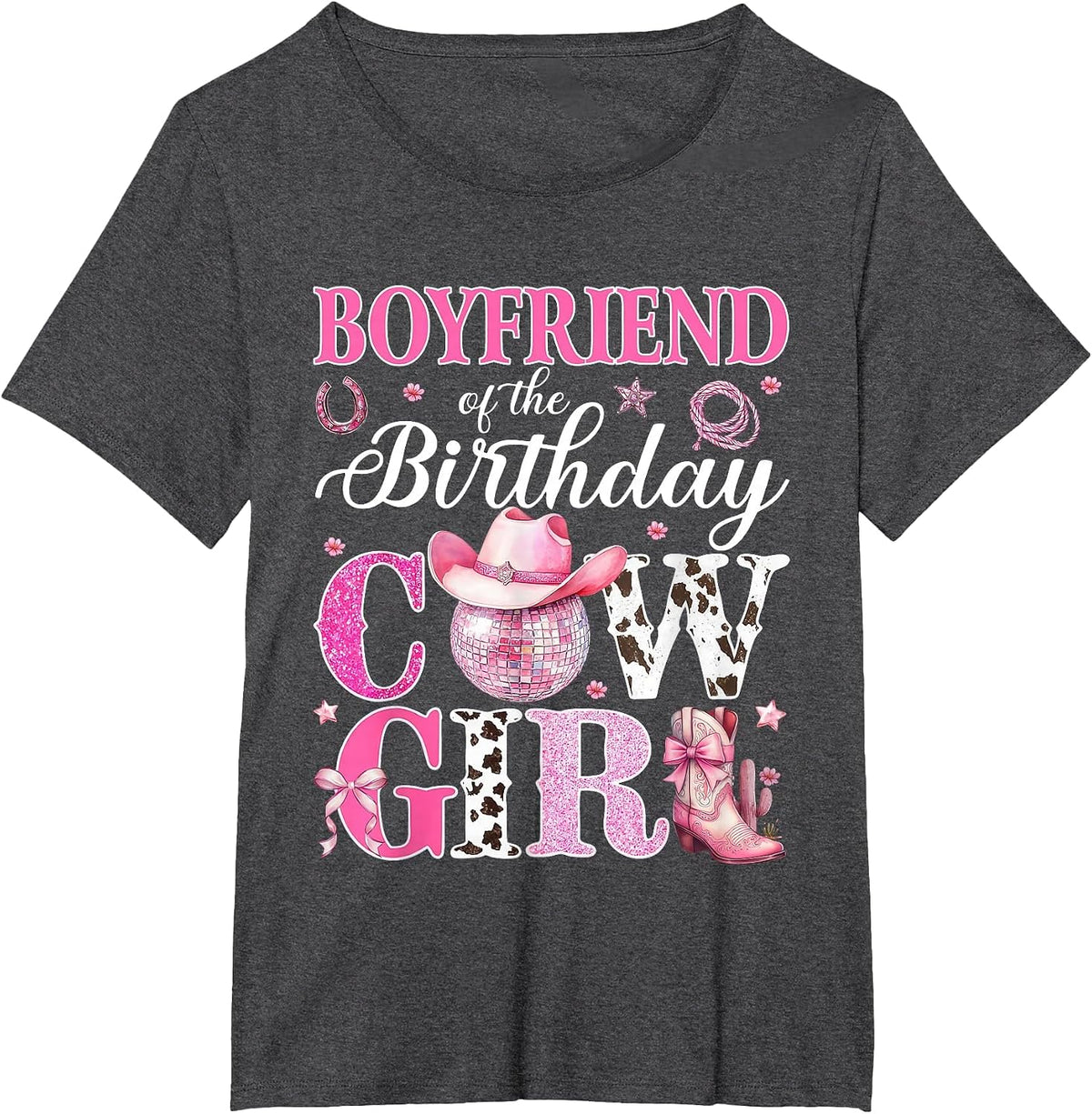 Boyfriend of The Birthday Cowgirl Rodeo Party Bday Girl T-Shirt - Dark Heather Grey