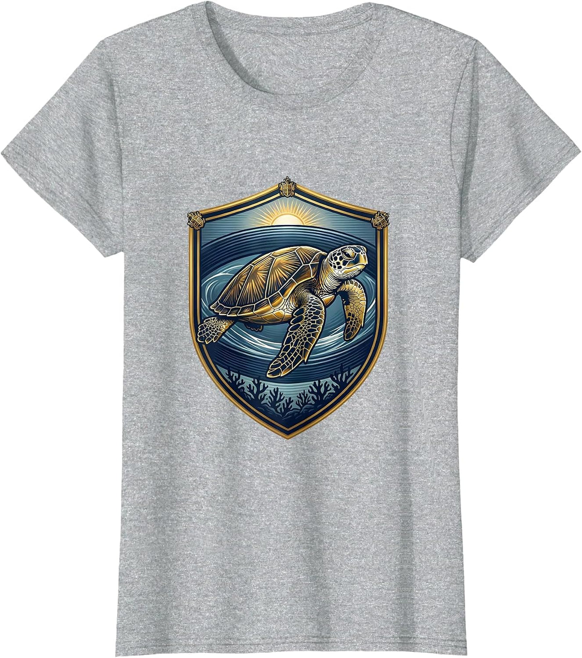 Sea Turtle Surfacing Emblem Beach Vacation Souvenir T-Shirt - Heather Grey