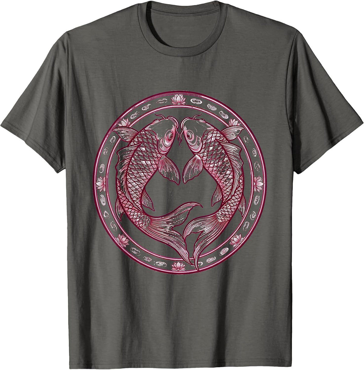 Men's Pink Koi Fish Breast Cancer Awareness Design T-Shirt - Asphalt Grey