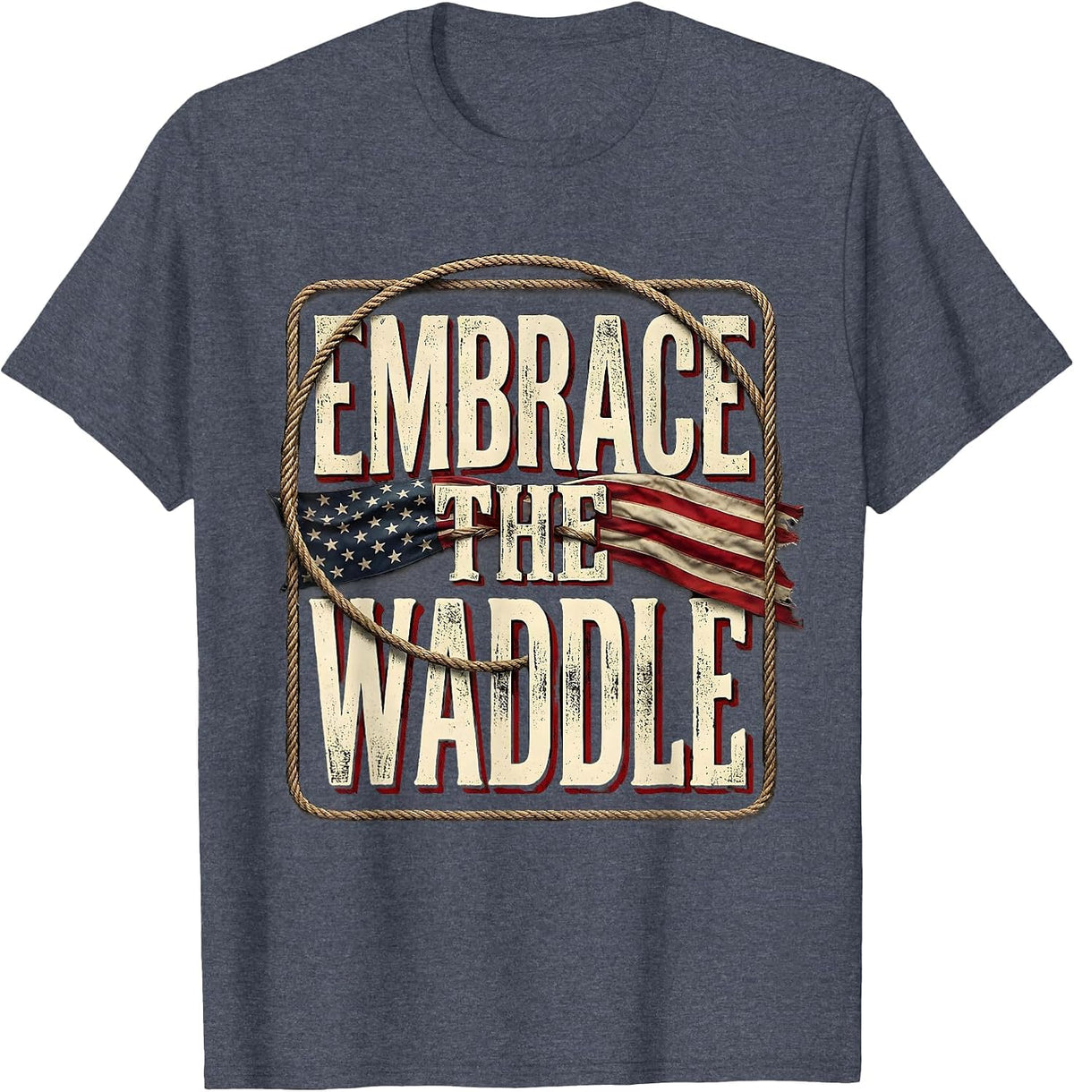 Embrace the Waddle Penguin Graphic Design T-Shirt - Heather Blue
