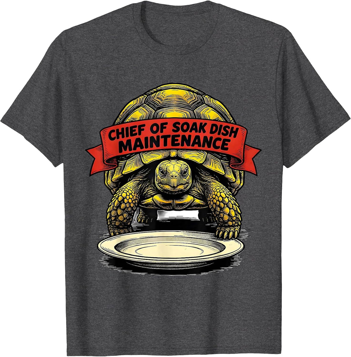 Chief Of Soak Dish Maintenance Funny Tortoise Pet Lover T-Shirt - Dark Heather Grey