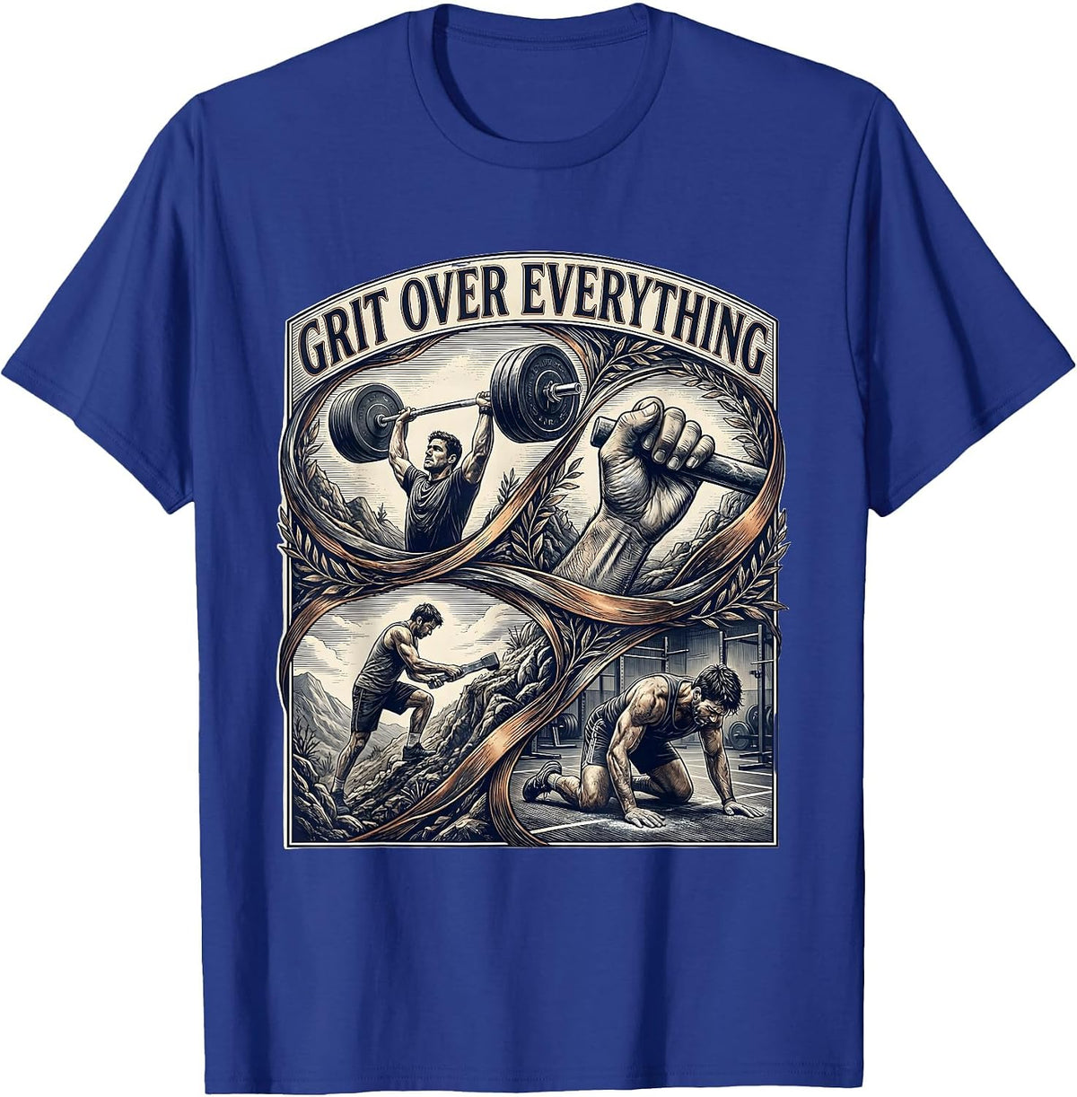Grit Over Everything Motivational Graphic Design T-Shirt - Royal Blue