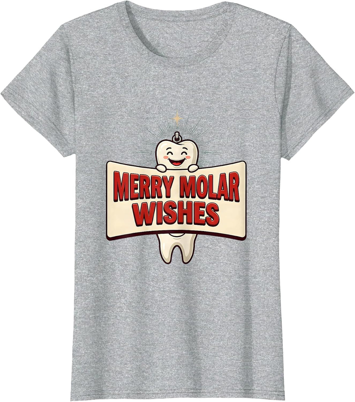 Merry Molar Wishes Funny Dental Christmas Dentist Dental T-Shirt - Heather Grey