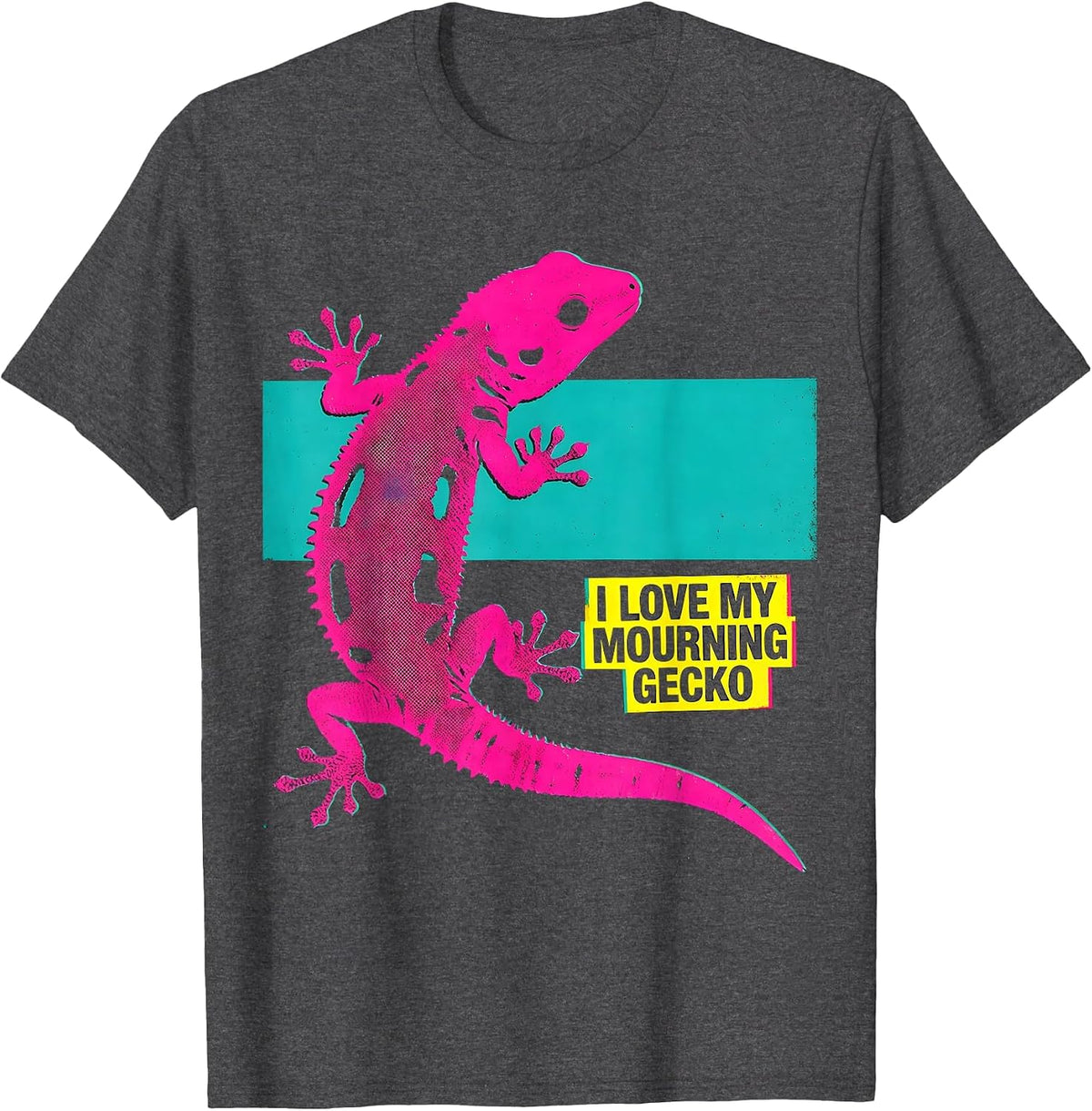 I Love My Mourning Gecko Risograph Reptile Lover Pet Owner T-Shirt - Dark Heather Grey