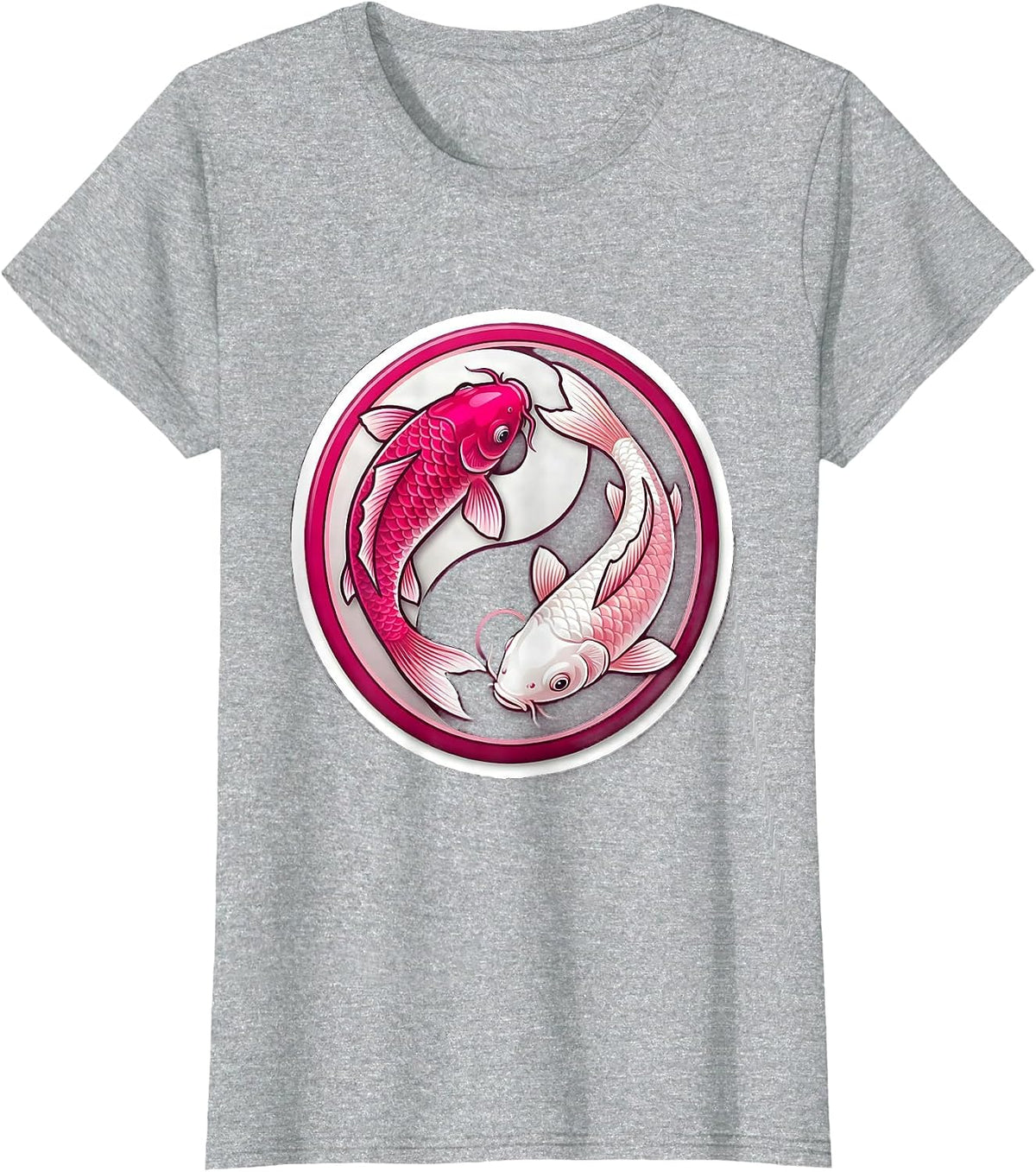 Breast Cancer Koi Fish Yin-Yang Awareness Design T-Shirt - Heather Grey