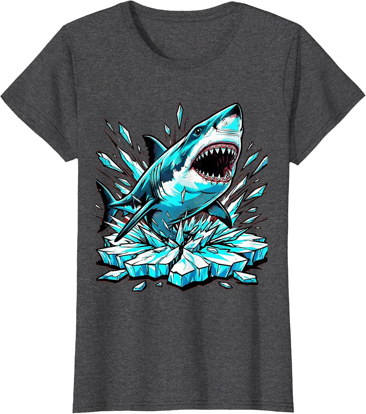 Women's Shark Bursting Through Cracked Ice Graphic T-Shirt - Dark Heather Grey