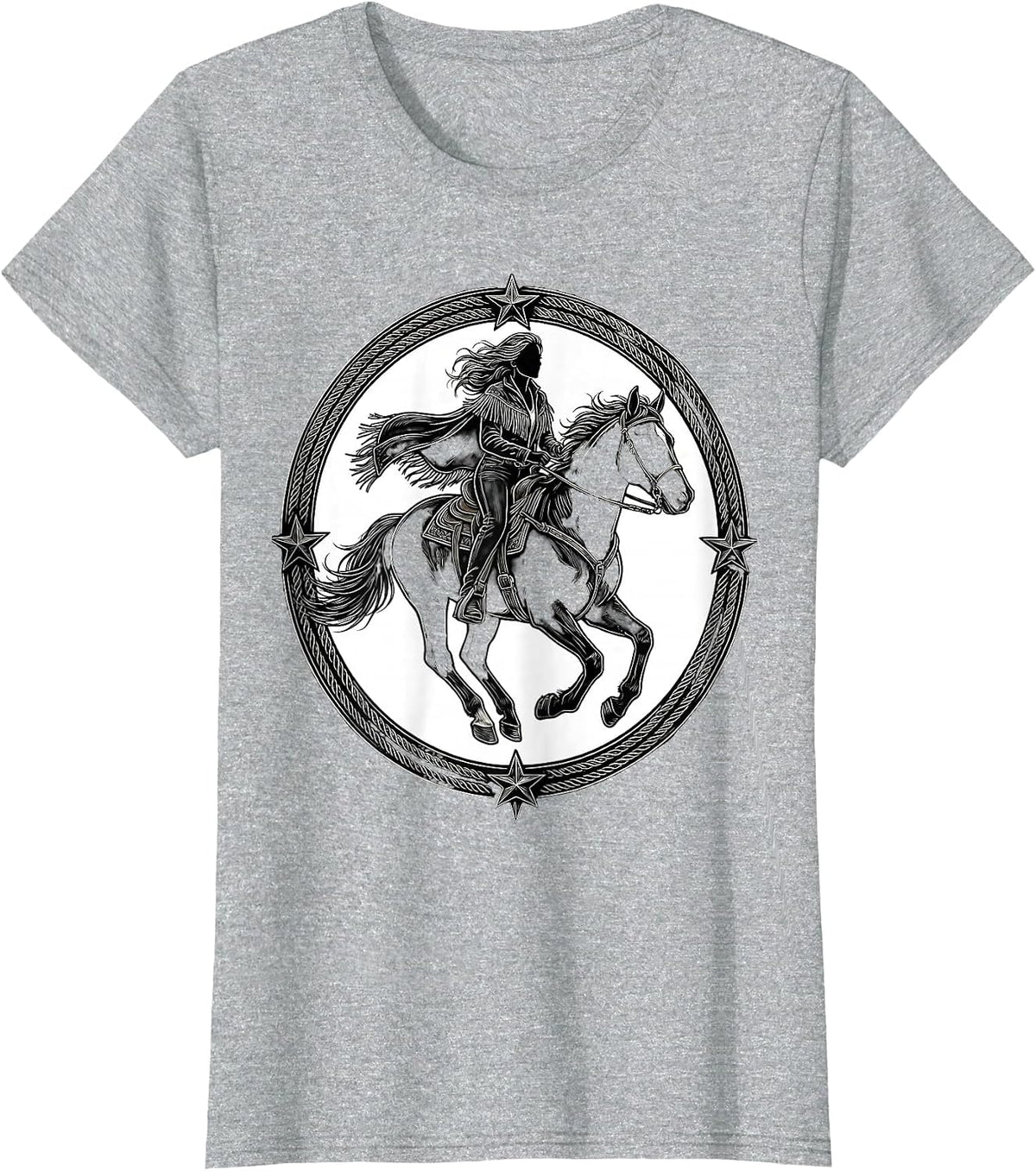 Women's Bareback Rider Fringe Jacket Rodeo Graphic T-Shirt - Heather Grey
