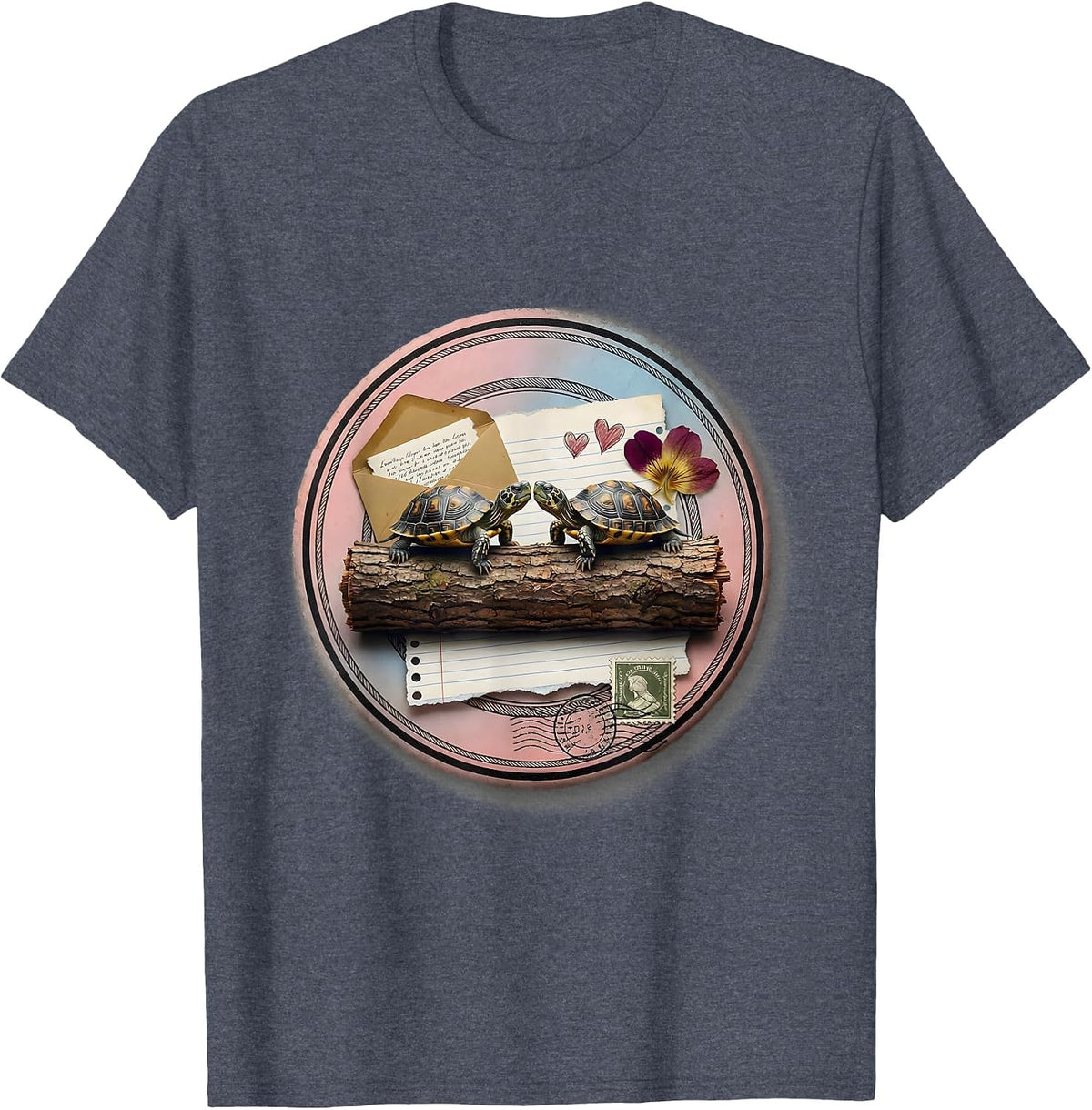 Cute Turtle Couple Nose Touch Love Nature Design T-Shirt - Heather Blue