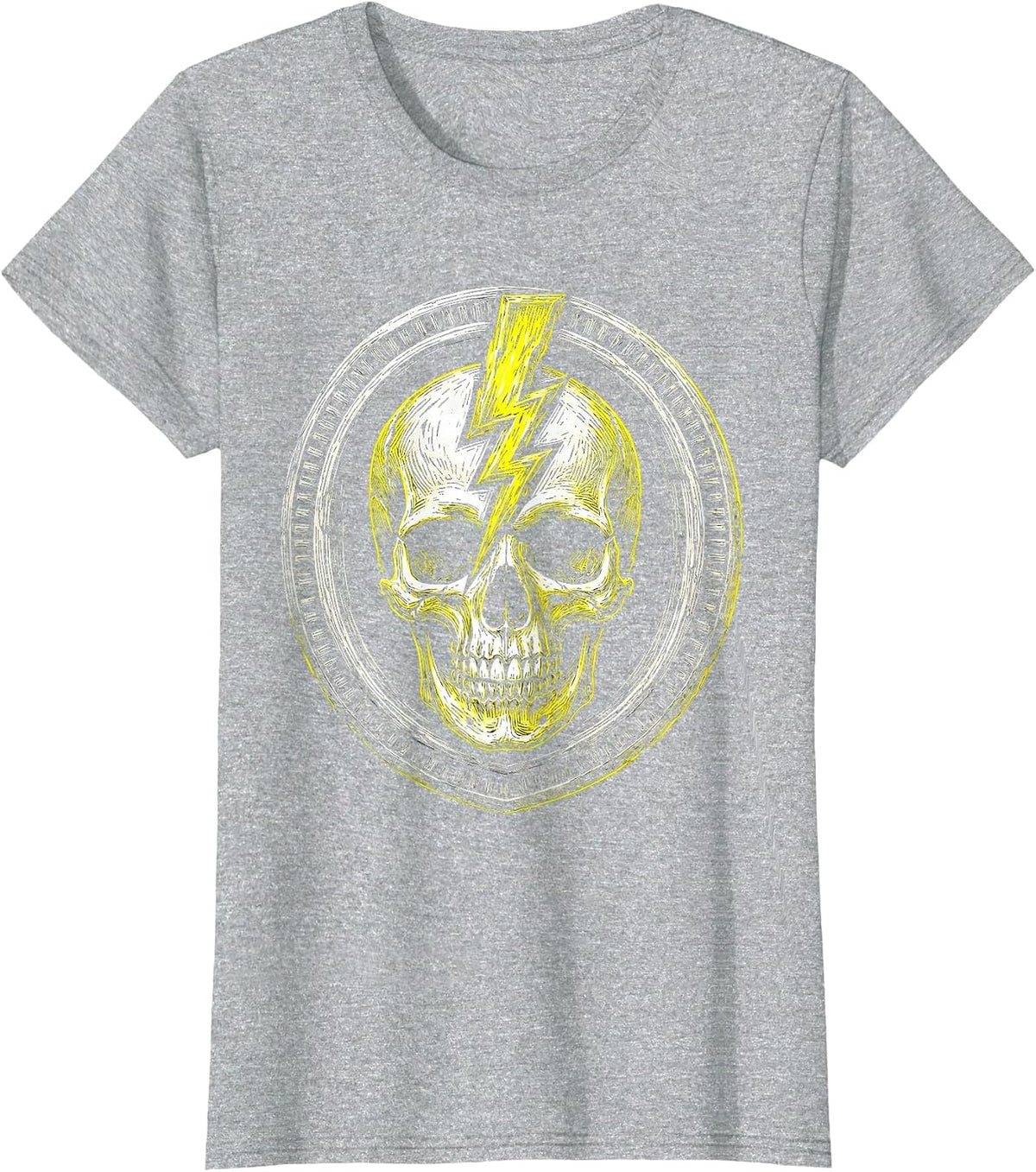 Skull Lightning Bolt Metal Band Graphic T-Shirt - Heather Grey