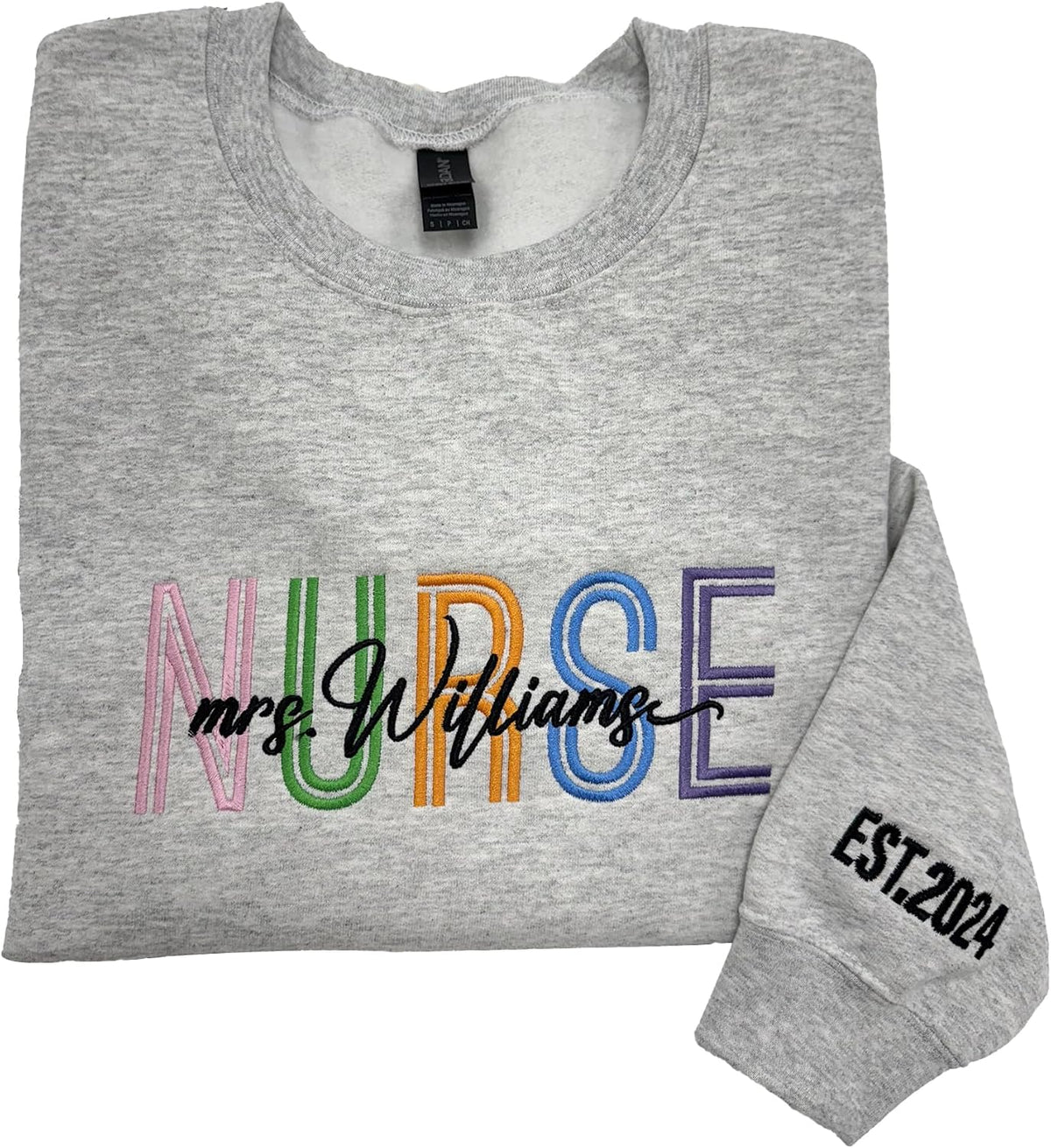 TEEAMORE Est Nurse Sweatshirt Hoodie Long Sleeve Custom Embroidery Name Personalized Gift for Nurse Life Crewneck - Long