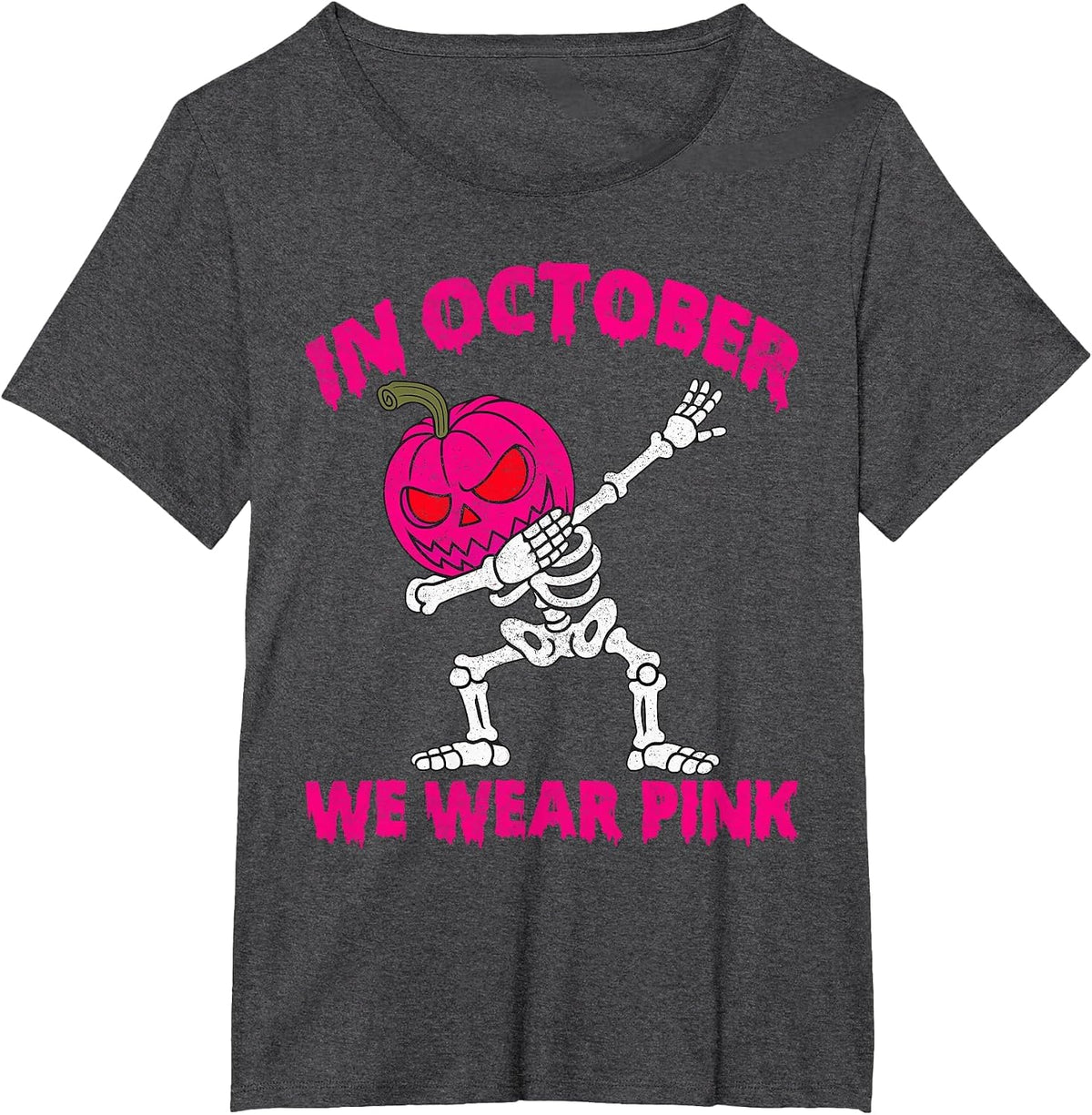 in October We Wear Pink Breast Cancer Pumpkin Halloween Boys T-Shirt - Dark Heather Grey