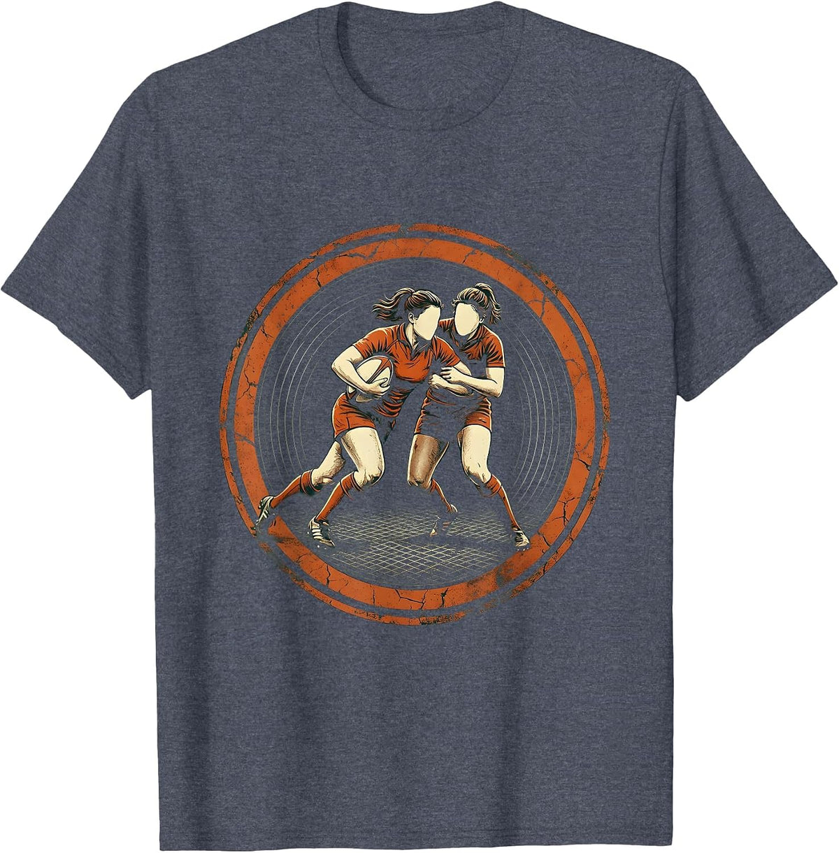 Rugby Contact Clash Graphic Design T-Shirt - Heather Blue