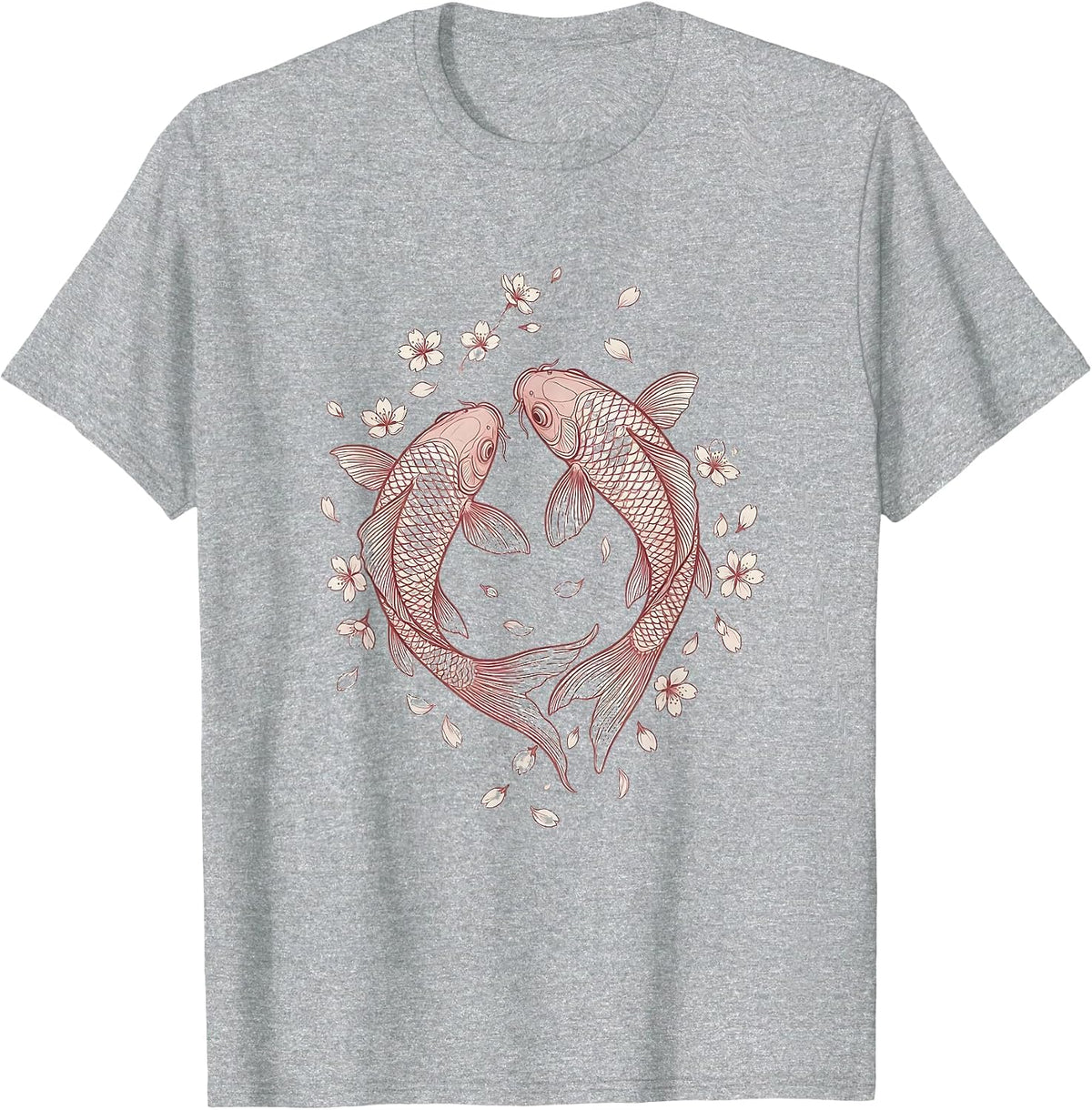 Men's Koi Fish Pink Floral Breast Cancer Awareness T-Shirt - Heather Grey