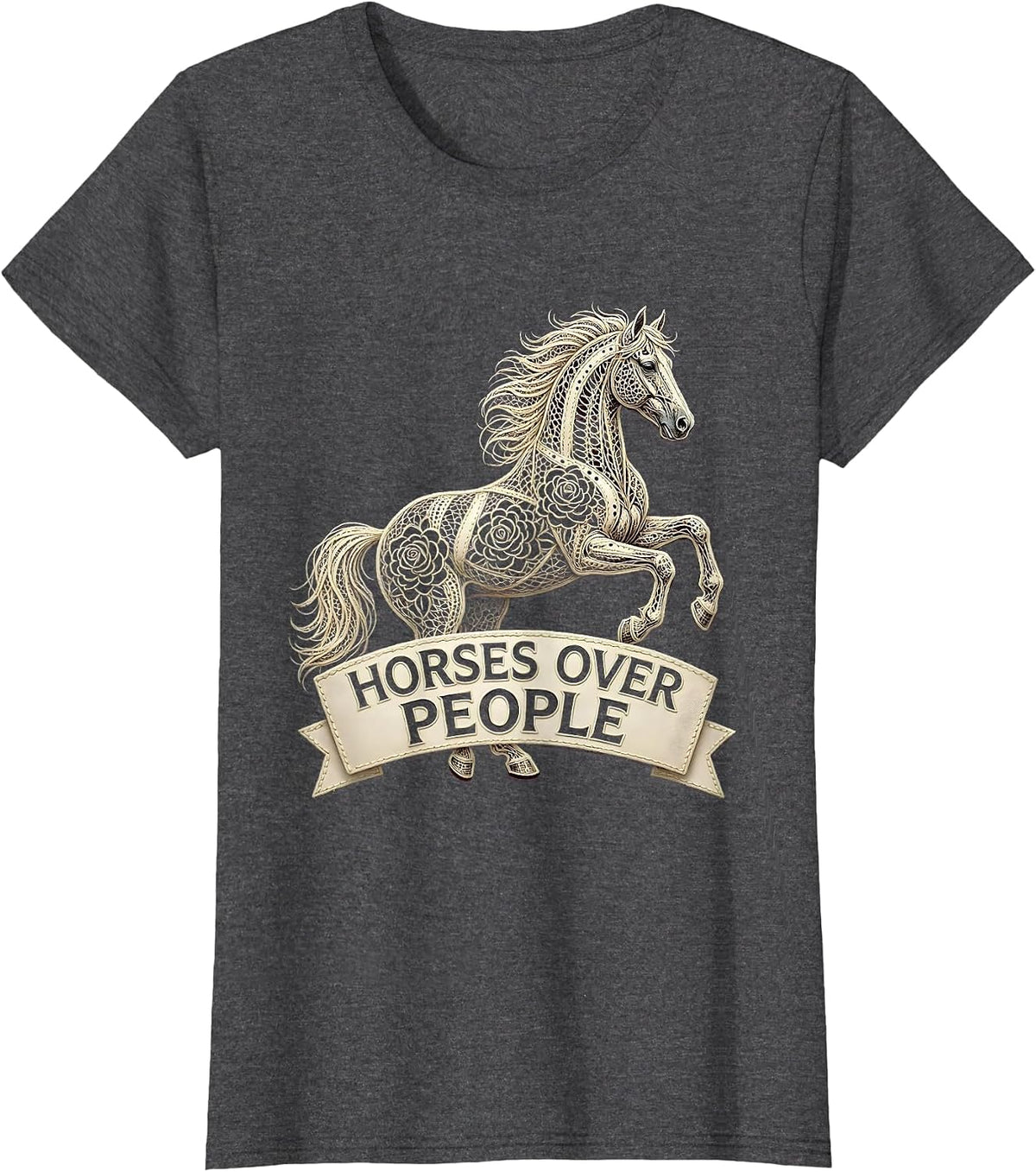 Women's Horses Over People Equestrian Lover Design T-Shirt - Dark Heather Grey