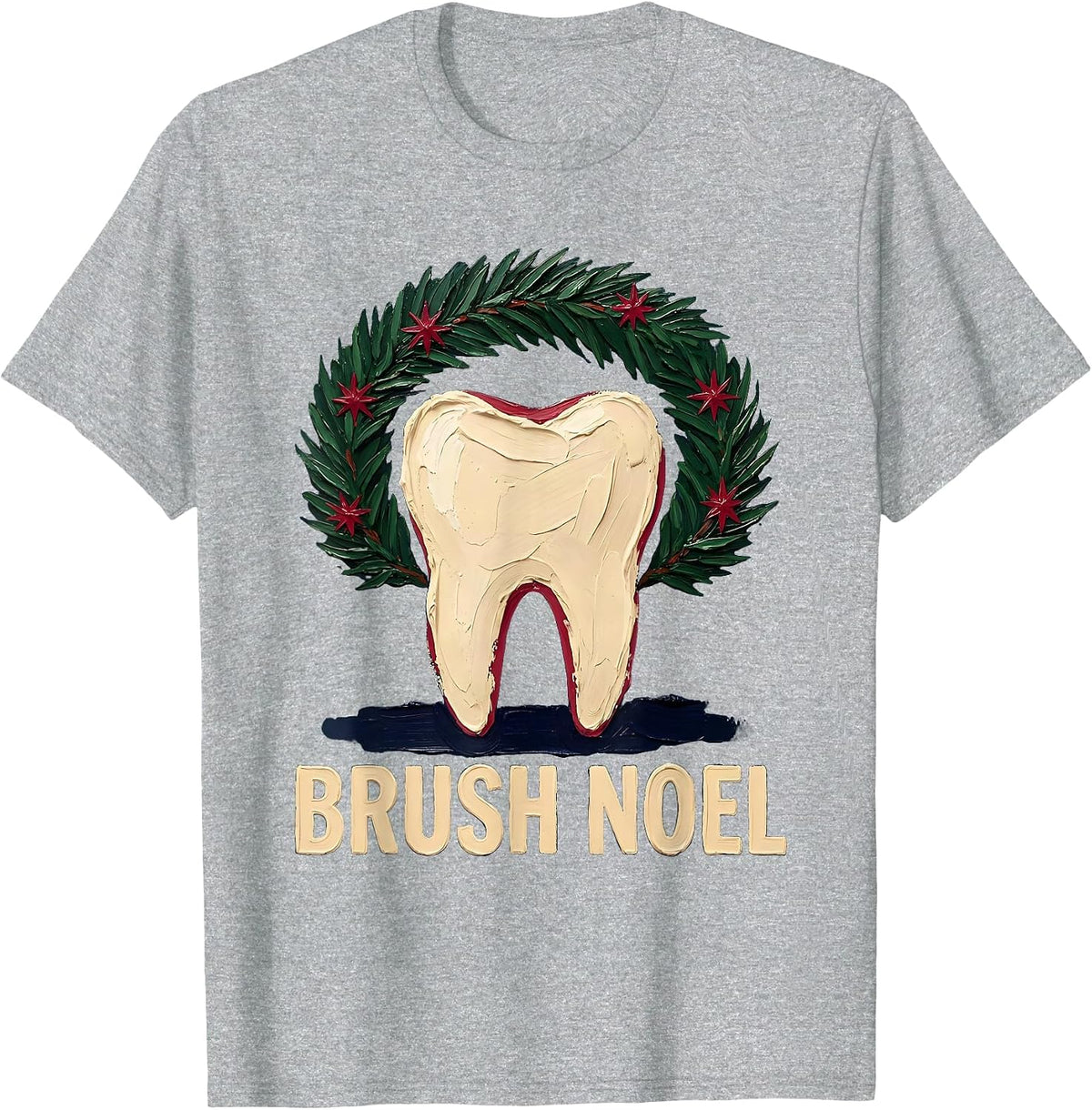 Men's Brush Noel Funny Dental Christmas Dental Hygienist Crew T-Shirt - Heather Grey