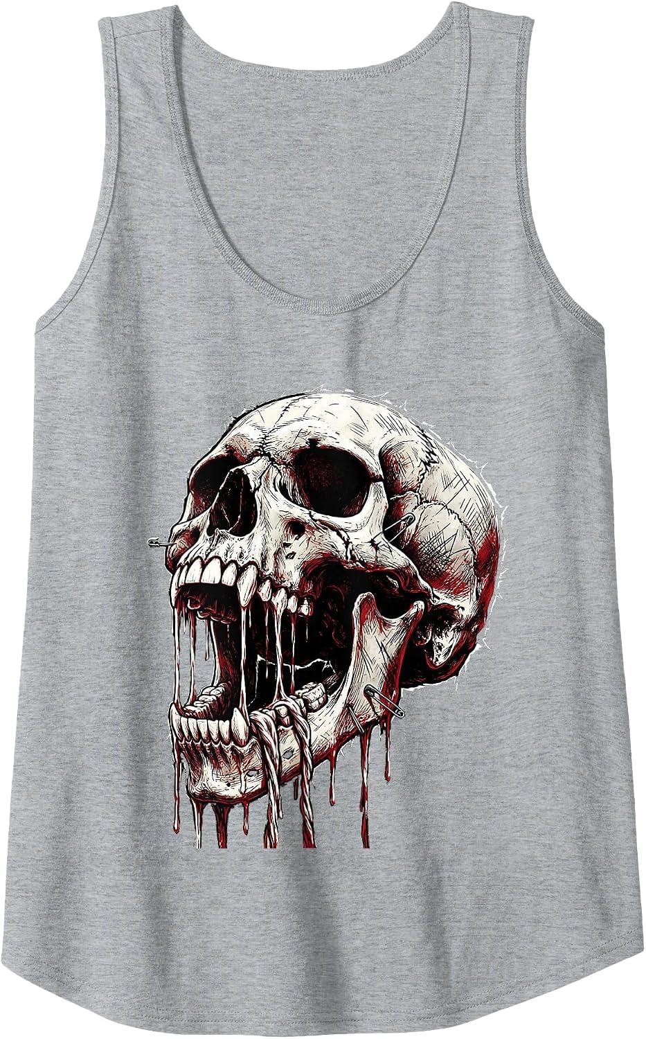 I Have Rabies Unhinged Jaw Dripping Saliva Graphic Tank Top - Heather Grey