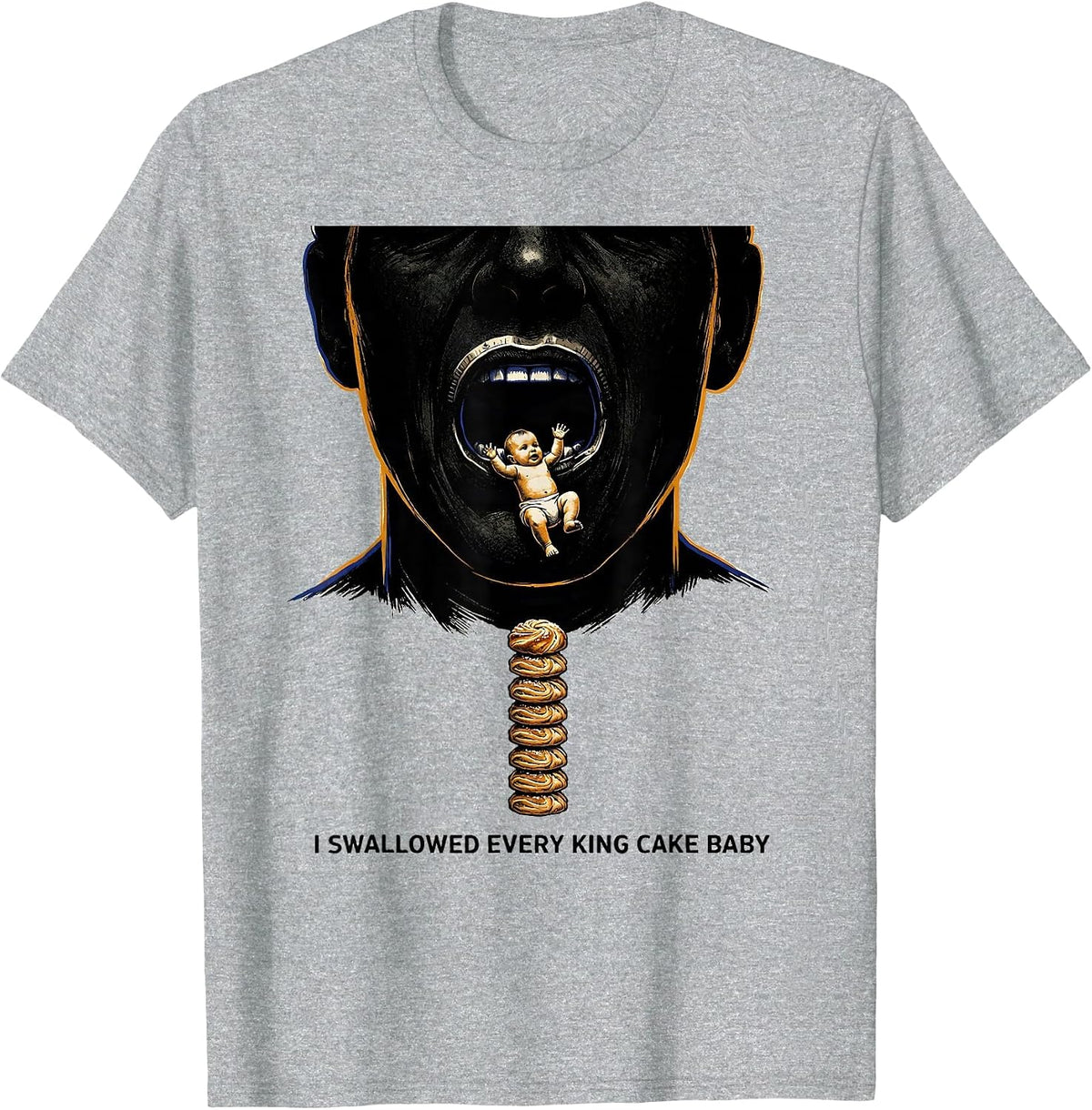 Men's I Swallowed Every King Cake Baby Funny Mardi Gras Carnival T-Shirt - Heather Grey