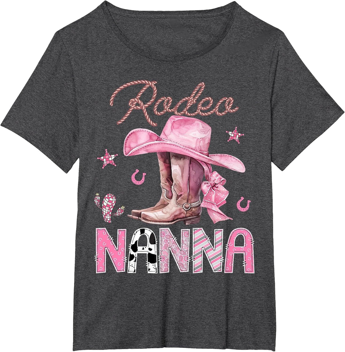 Rodeo Nanna Pink Boots Coquette Cowgirl Birthday Party T-Shirt - Dark Heather Grey