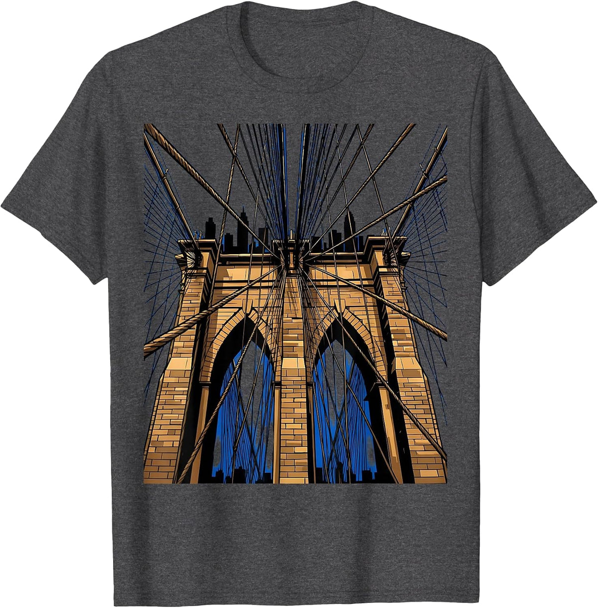 Brooklyn Bridge Cable Angle New York Graphic T-Shirt - Dark Heather Grey