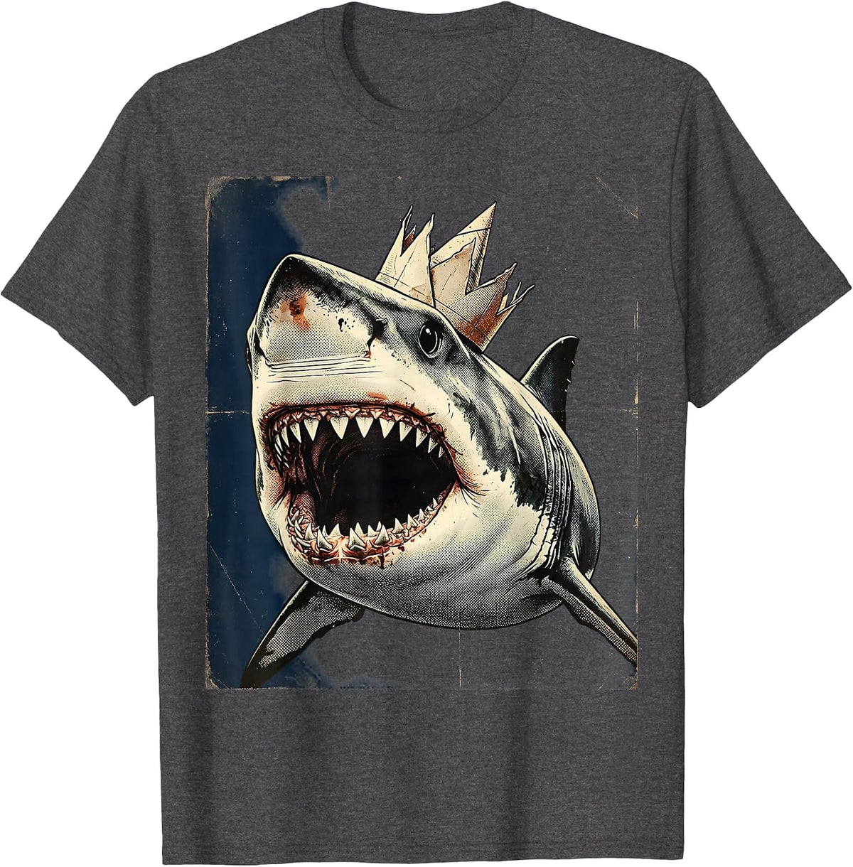 Men's Shark Birthday Party Crown Celebration Graphic T-Shirt - Dark Heather Grey