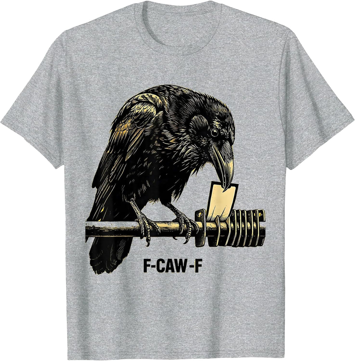 Men's F-CAW-F Stencil Crow Meme Raven Humor Bird Lover T-Shirt - Heather Grey