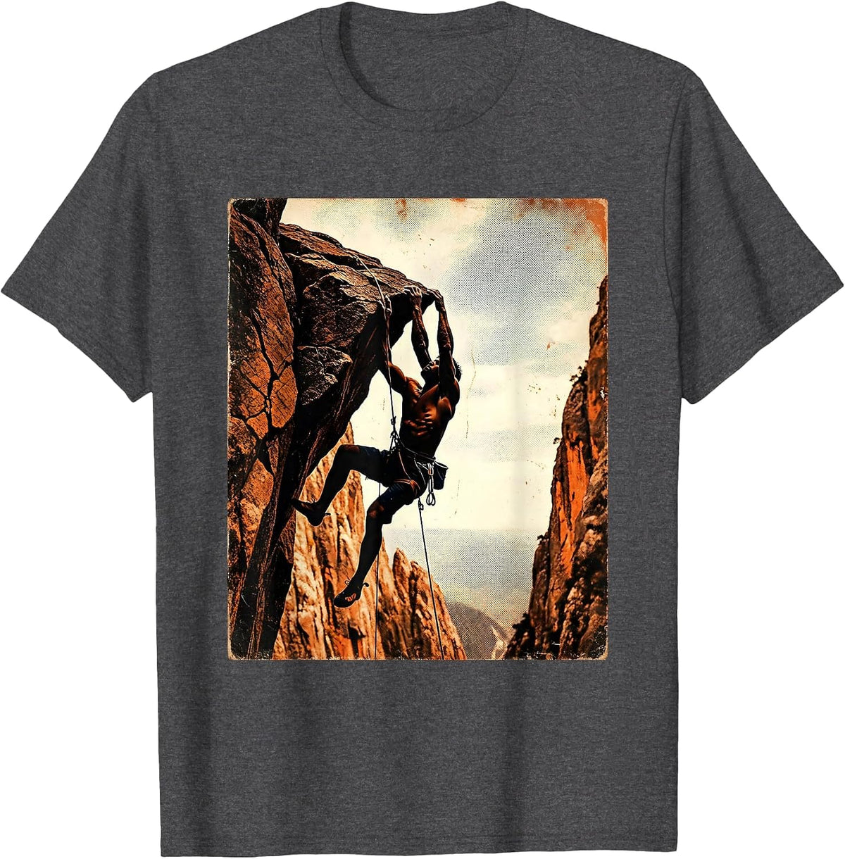 Rock Climber Reaching Summit Graphic Tee T-Shirt - Dark Heather Grey
