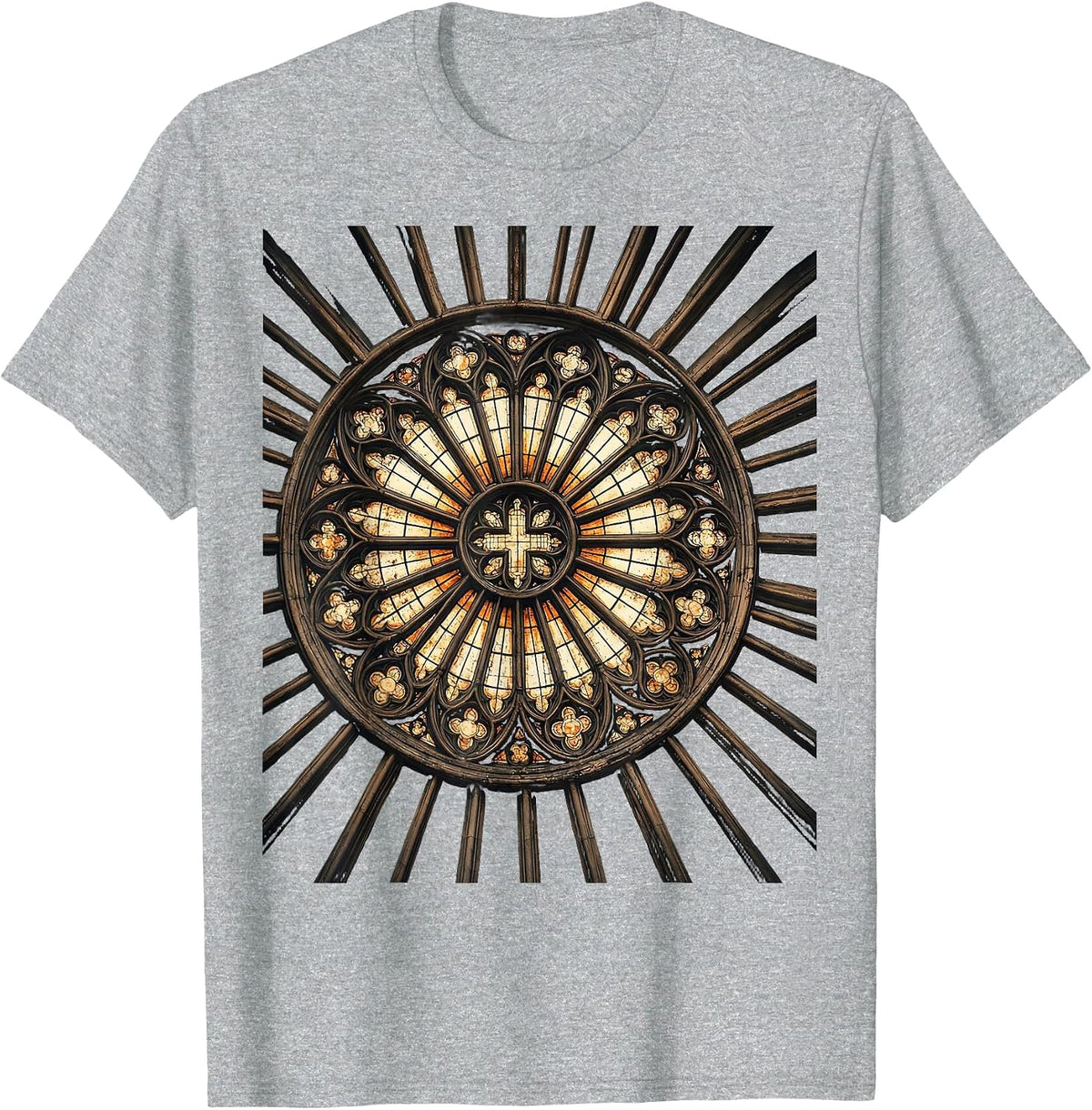 Men's Stained Glass Window Radiant Beams Christian Art T-Shirt - Heather Grey