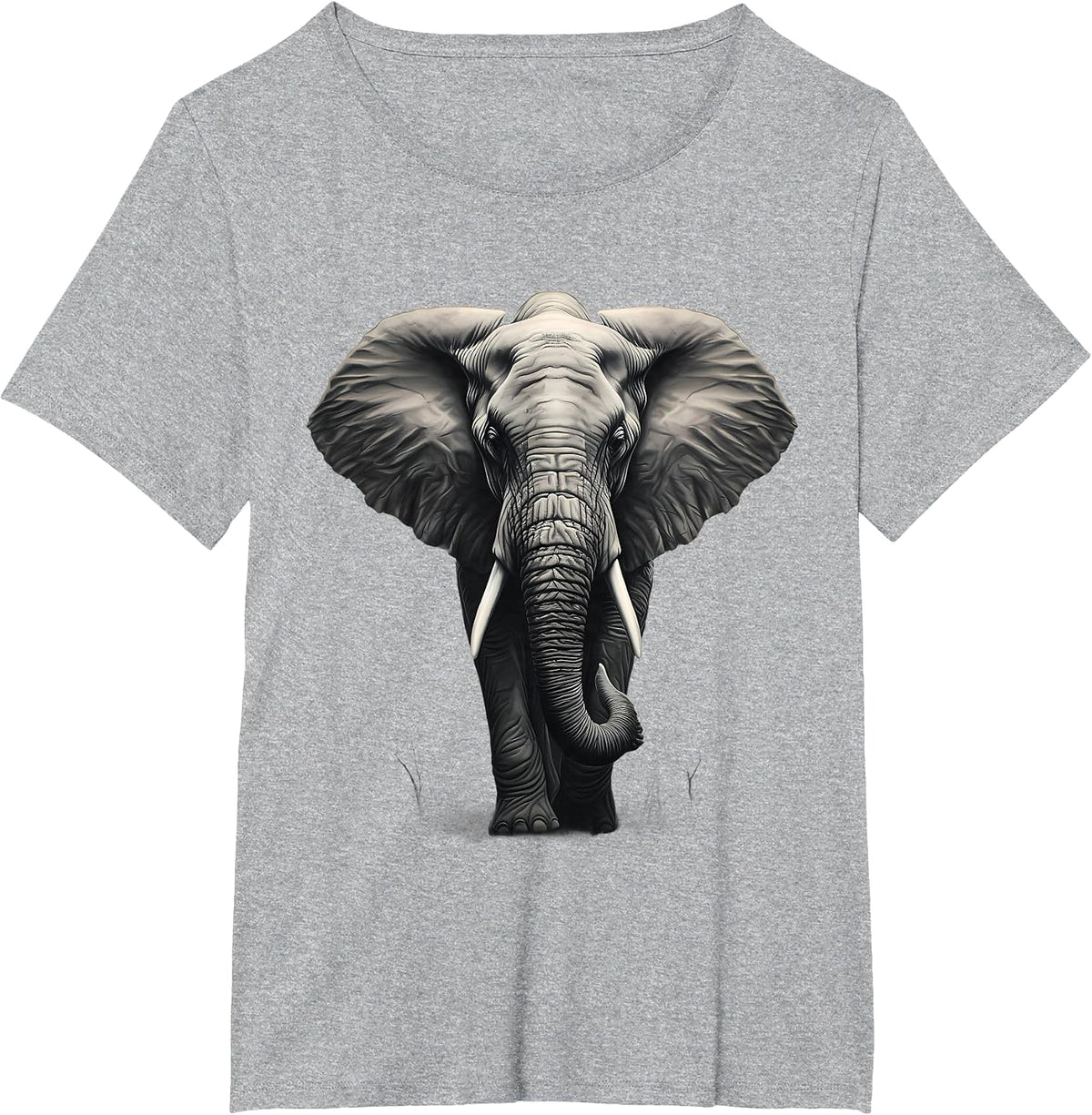 Elephant Drawing Motif Safari Animal Print Artwork Wildlife T-Shirt - Heather Grey