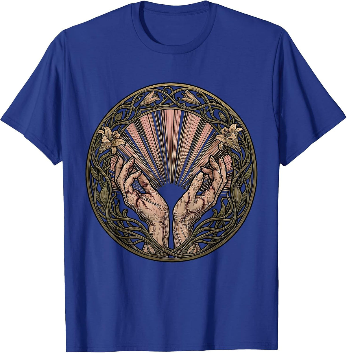 Men's Nail-Scarred Hands Light Beams Jesus Graphic T-Shirt - Royal Blue