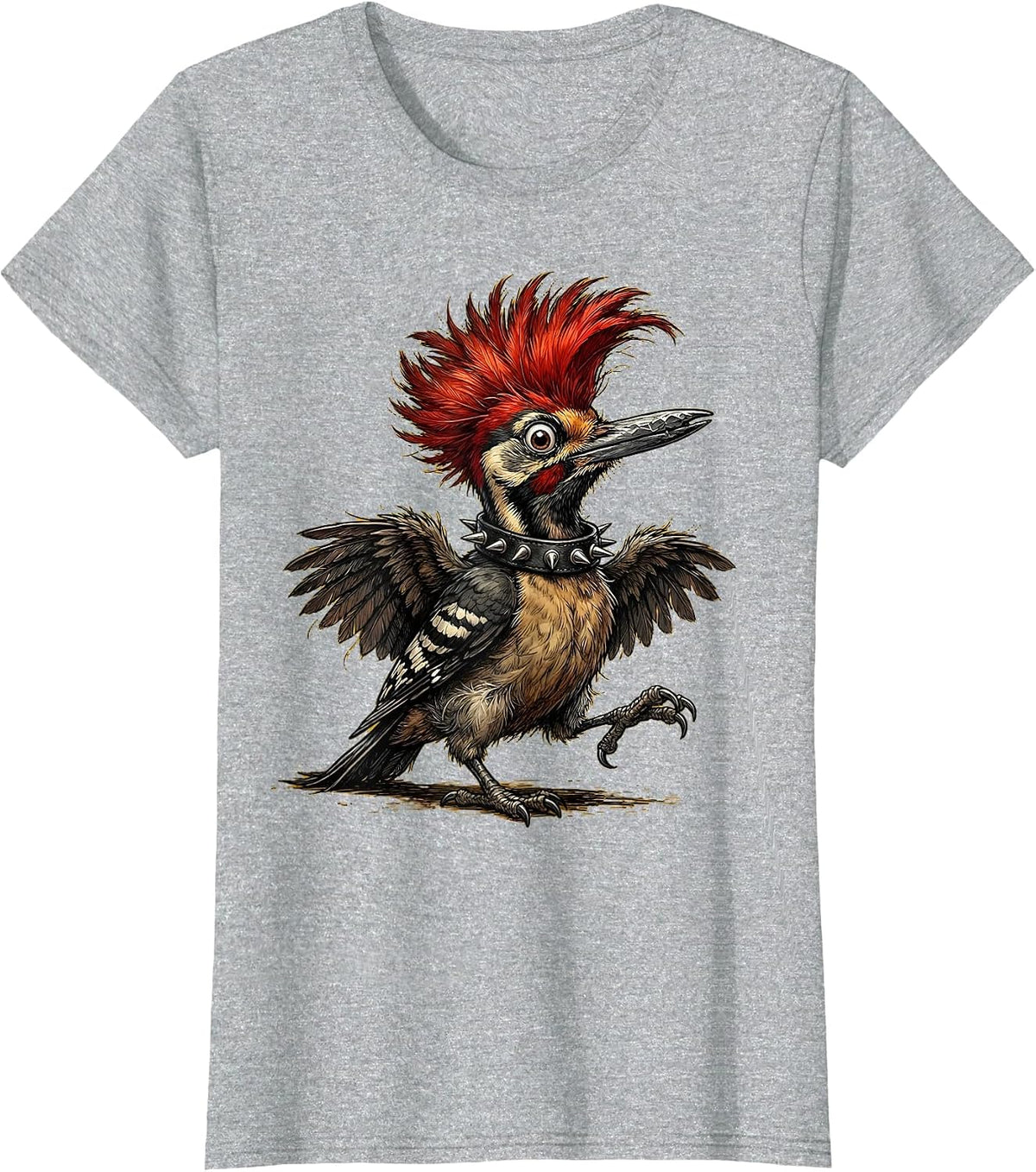 Little Pecker Club Punk Woodpecker Graphic T-Shirt - Heather Grey