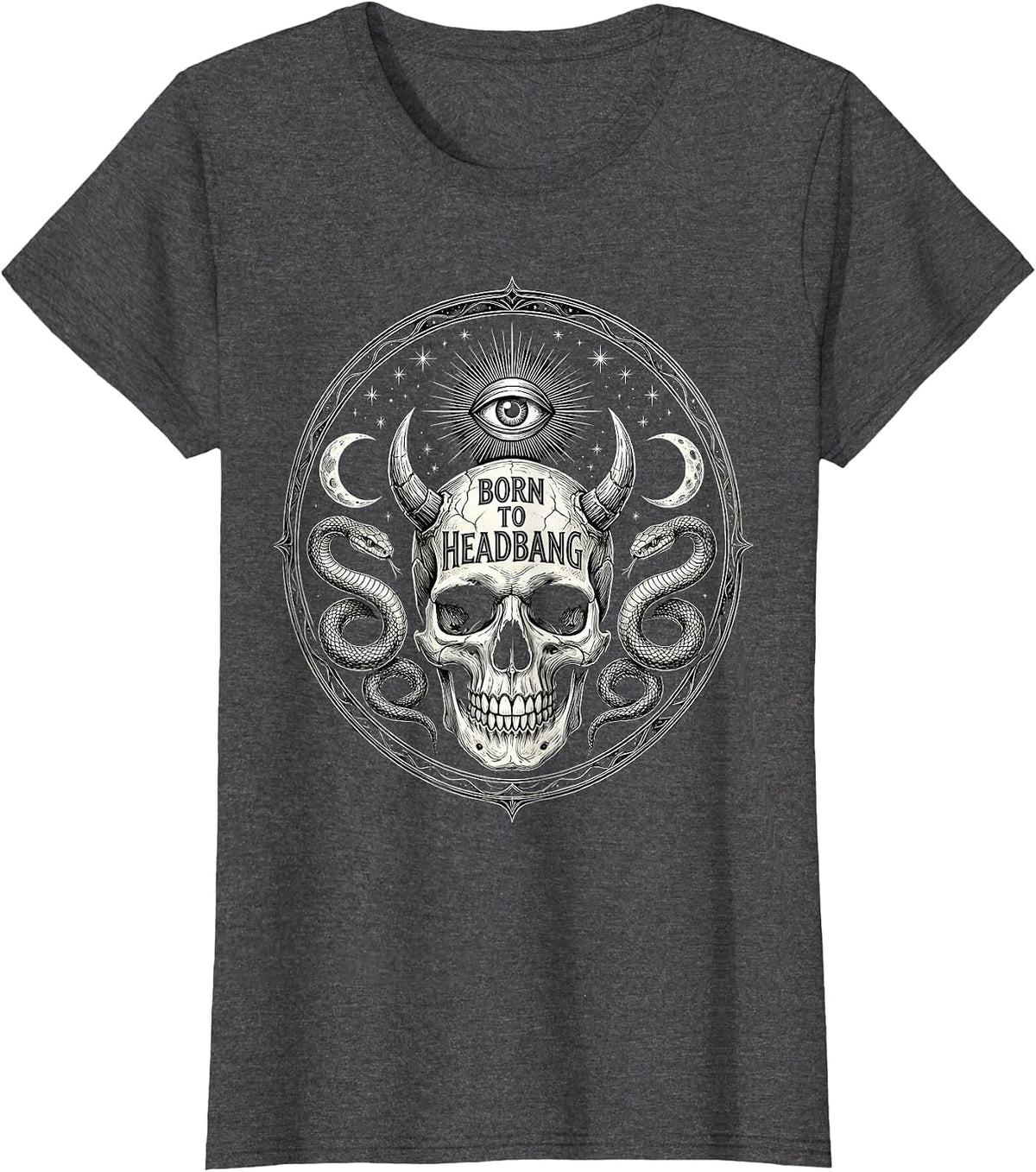 Women's Born to Headbang Metal Band Graphic Design T-Shirt - Dark Heather Grey