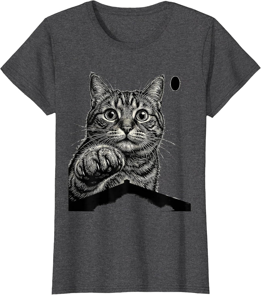 Women's Startled Tabby Cat UFO Alien Funny Novelty Gift T-Shirt - Dark Heather Grey