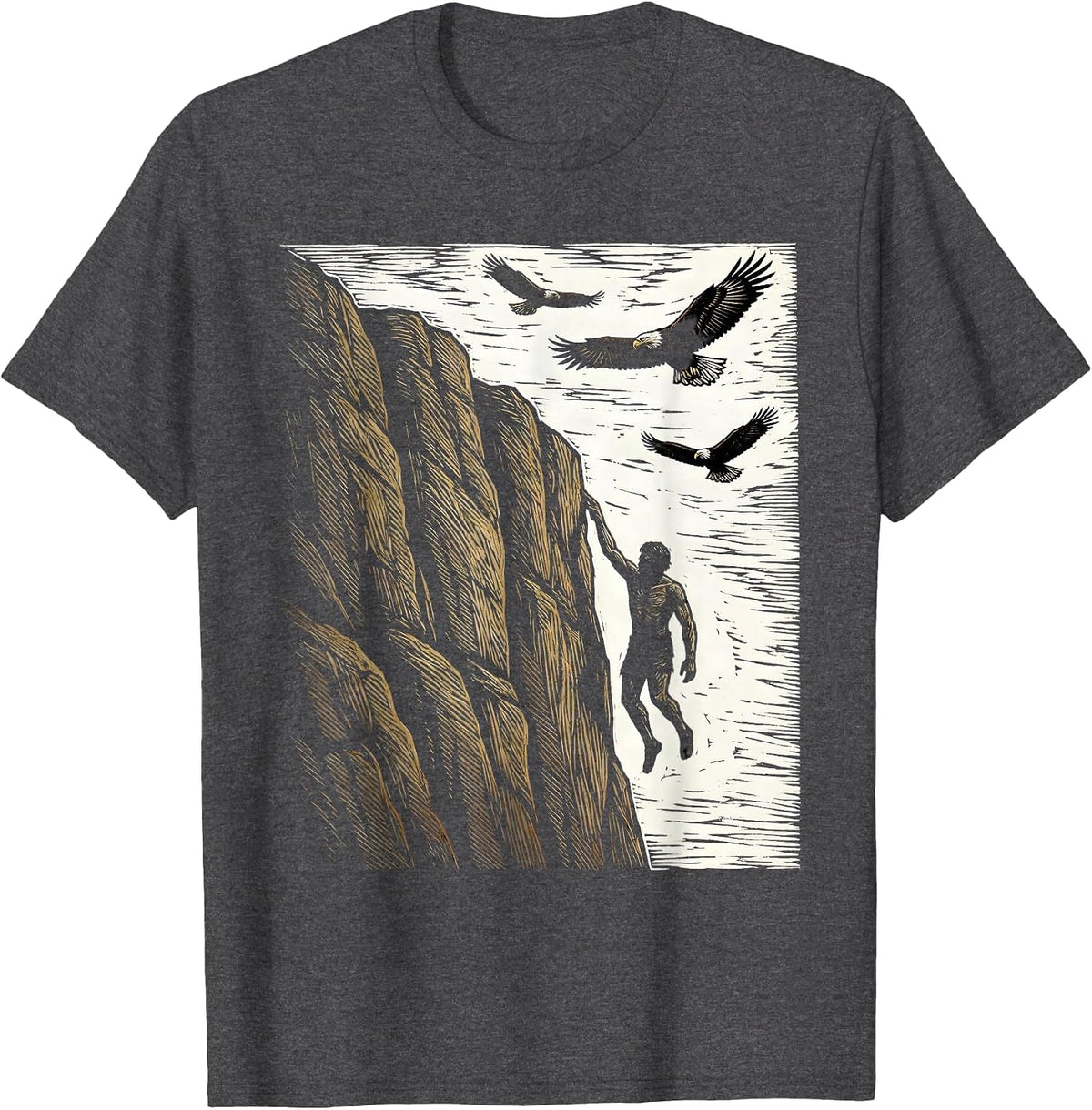 Rock Climber Sheer Cliff Face Freedom Graphic T-Shirt - Dark Heather Grey