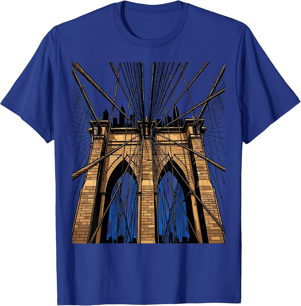 Brooklyn Bridge Cable Angle New York Graphic T-Shirt - Royal Blue