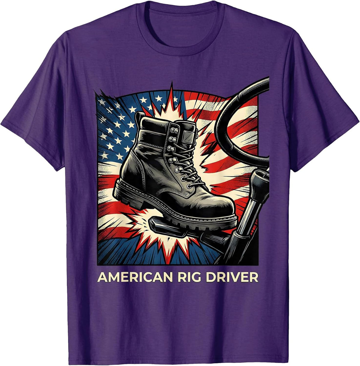 Men's American Rig Driver Comic Book Patriotic Trucker Occupation T-Shirt - Purple