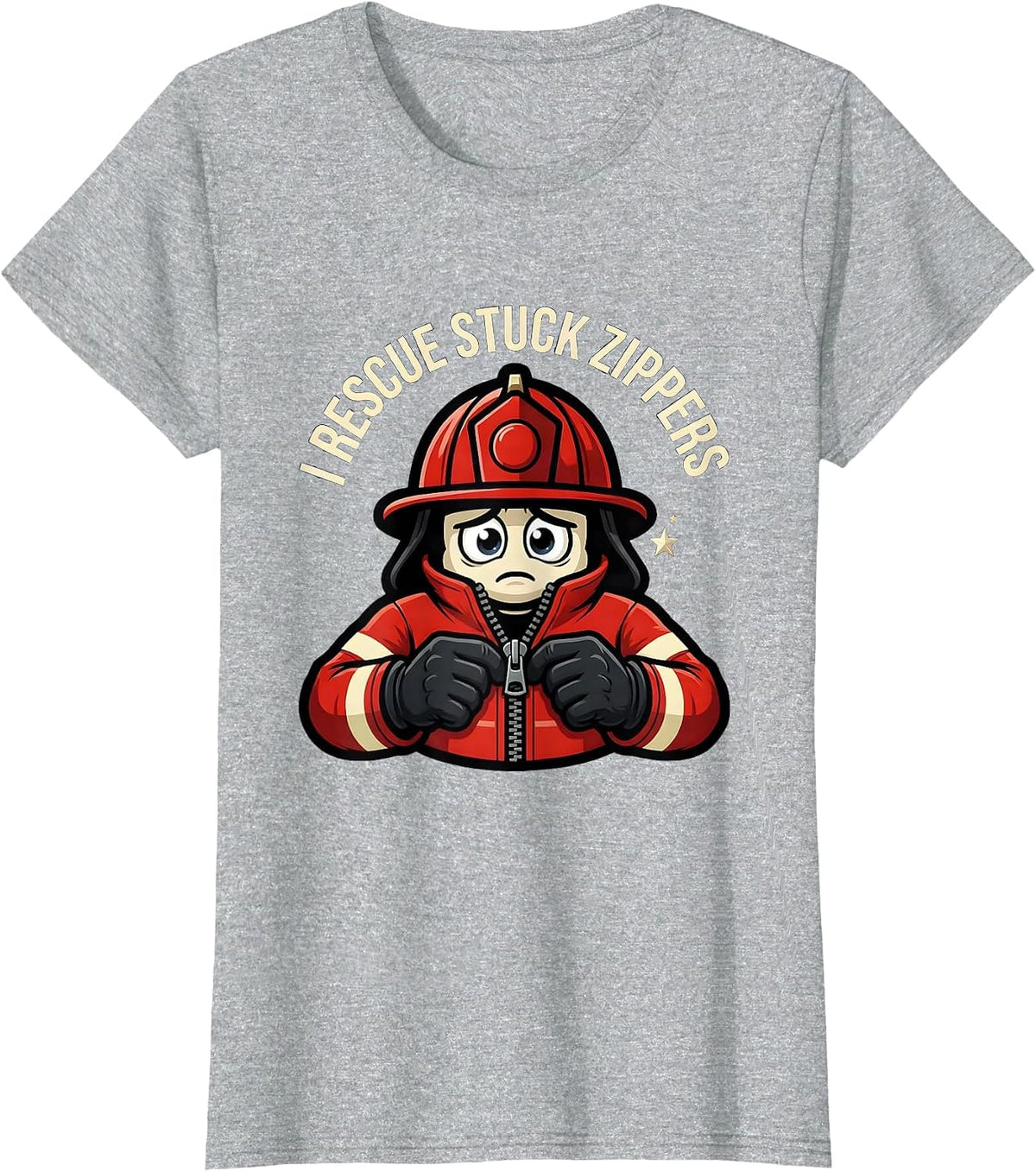 I Rescue Stuck Zippers Funny Firefighter Christmas Humor T-Shirt - Heather Grey
