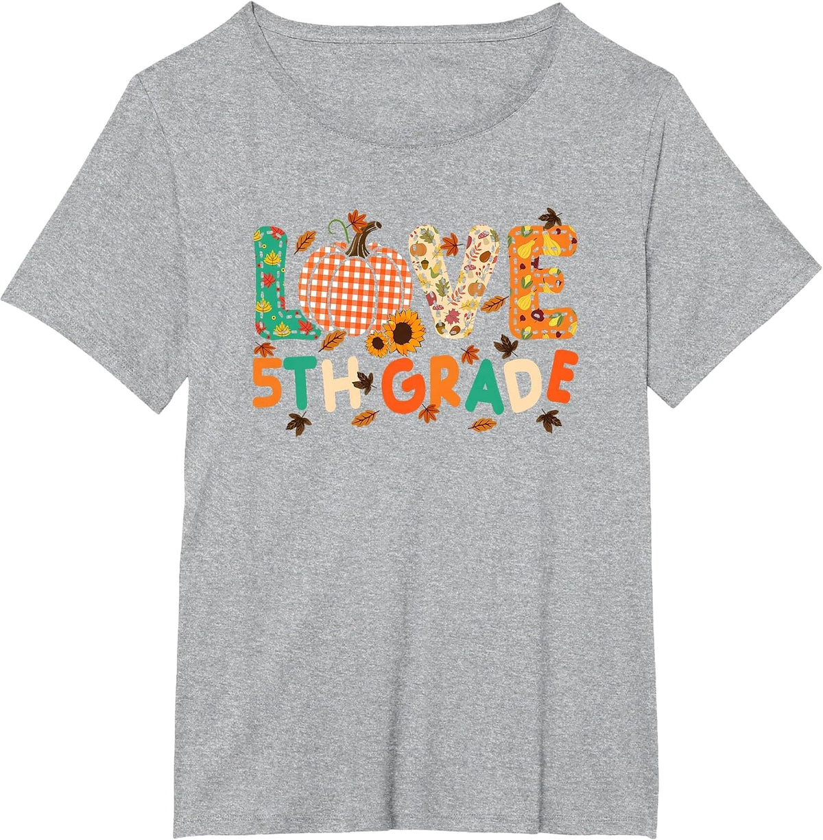 Love 5th Grade Thanksgiving Colorful Fall Leaves Teacher T-Shirt - Heather Grey