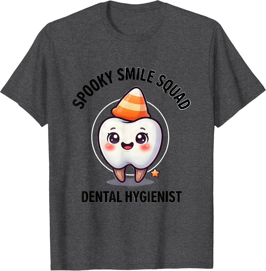 Men's Spooky Smile Squad Dental Hygienist Cute Kawaii Halloween T-Shirt - Dark Heather Grey
