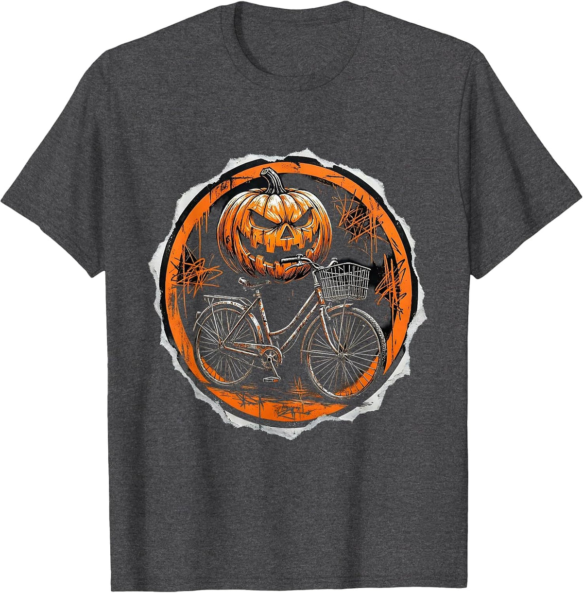 Pumpkin Bicycle Rider Halloween Costume Tee T-Shirt - Dark Heather Grey