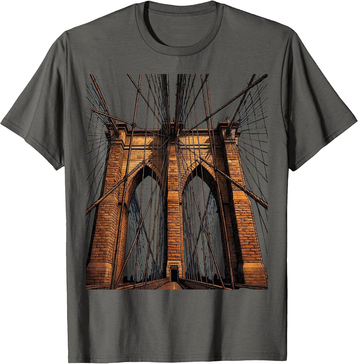 Brooklyn Bridge Low Angle NYC Graphic T-Shirt - Asphalt Grey