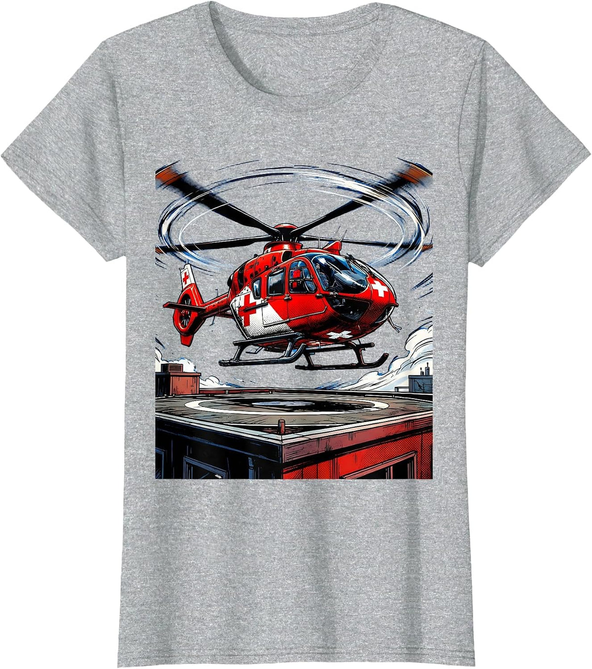Women's Paramedic Helicopter Rooftop Landing Graphic T-Shirt - Heather Grey