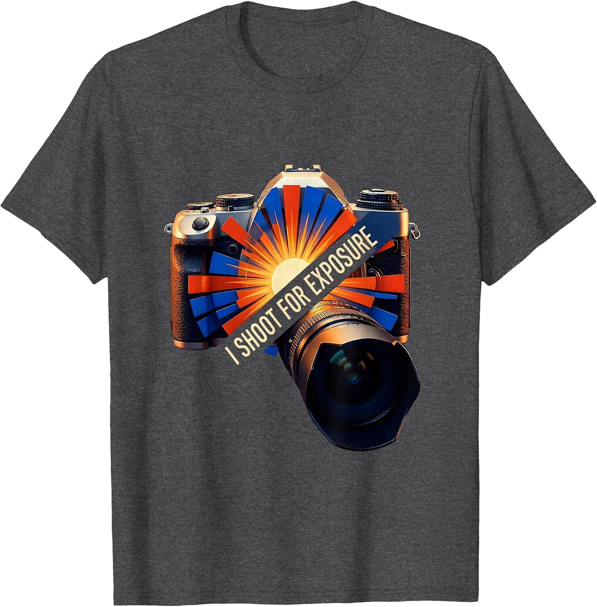 I Shoot For Exposure Funny Photography Hobbyist Camera Gear T-Shirt - Dark Heather Grey