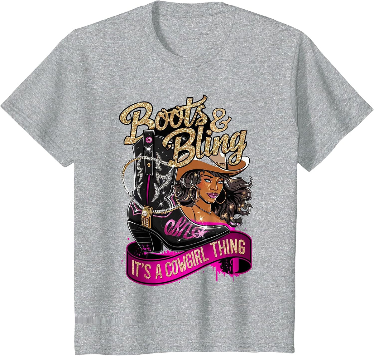 Boots and Bling It's A Cowgirl Thing Rodeo Melanin T-Shirt - Heather Grey